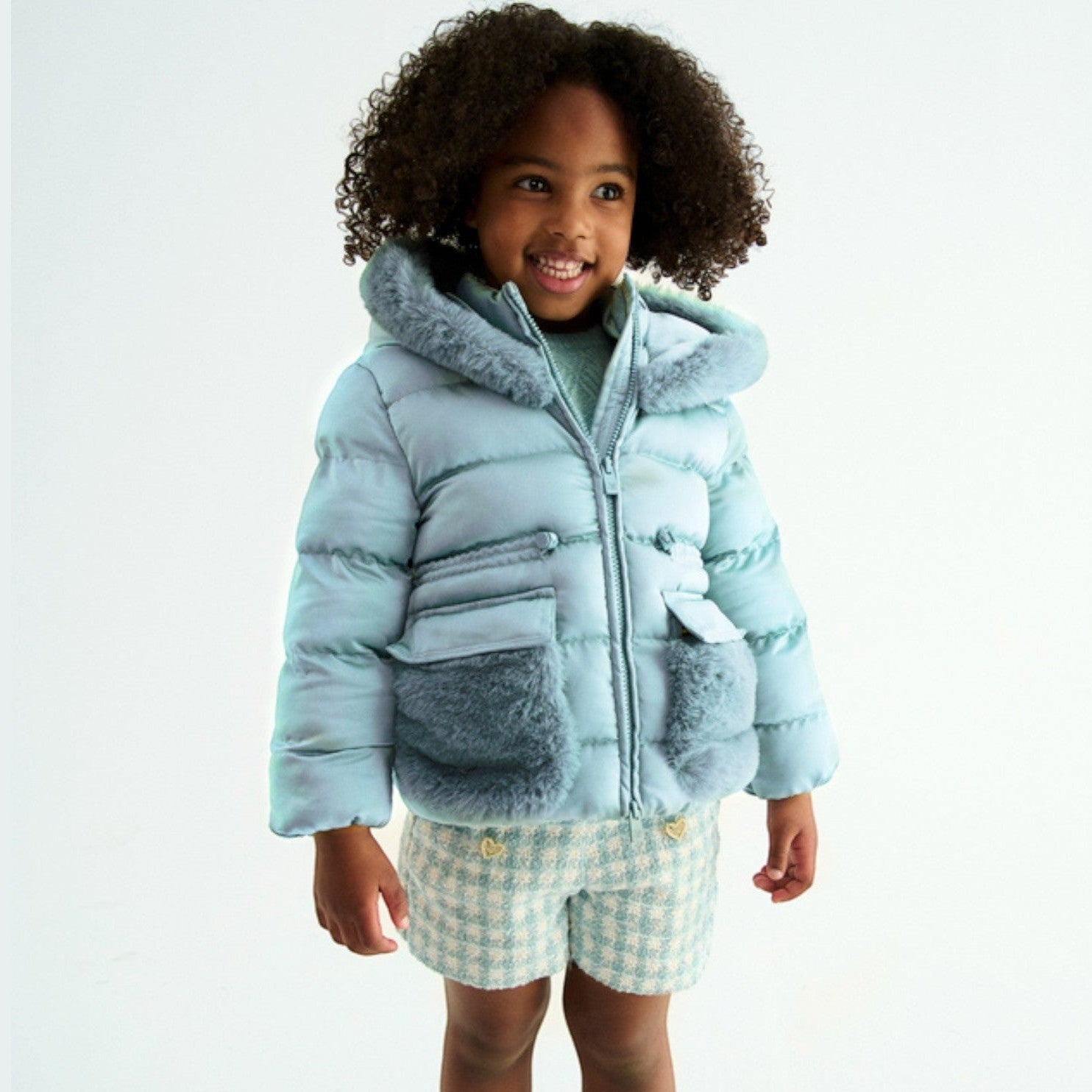 Giubbotto satinato pelo Bimba Verde 5849/16 - NANU' BABY