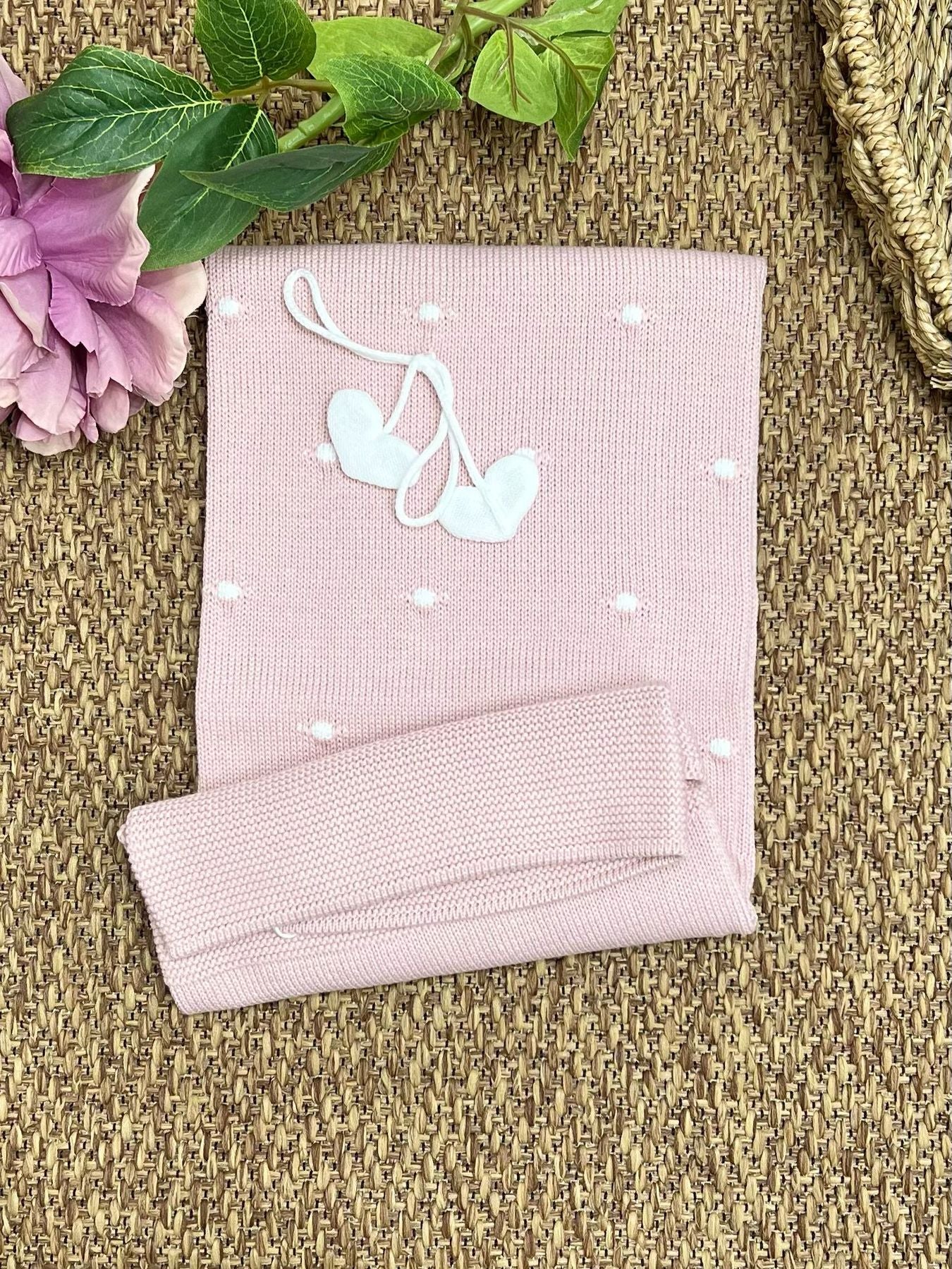Coperta Pois e Fiocchetto con Cuoricini Neonata BIANCO 3057/161 - NANU' BABY