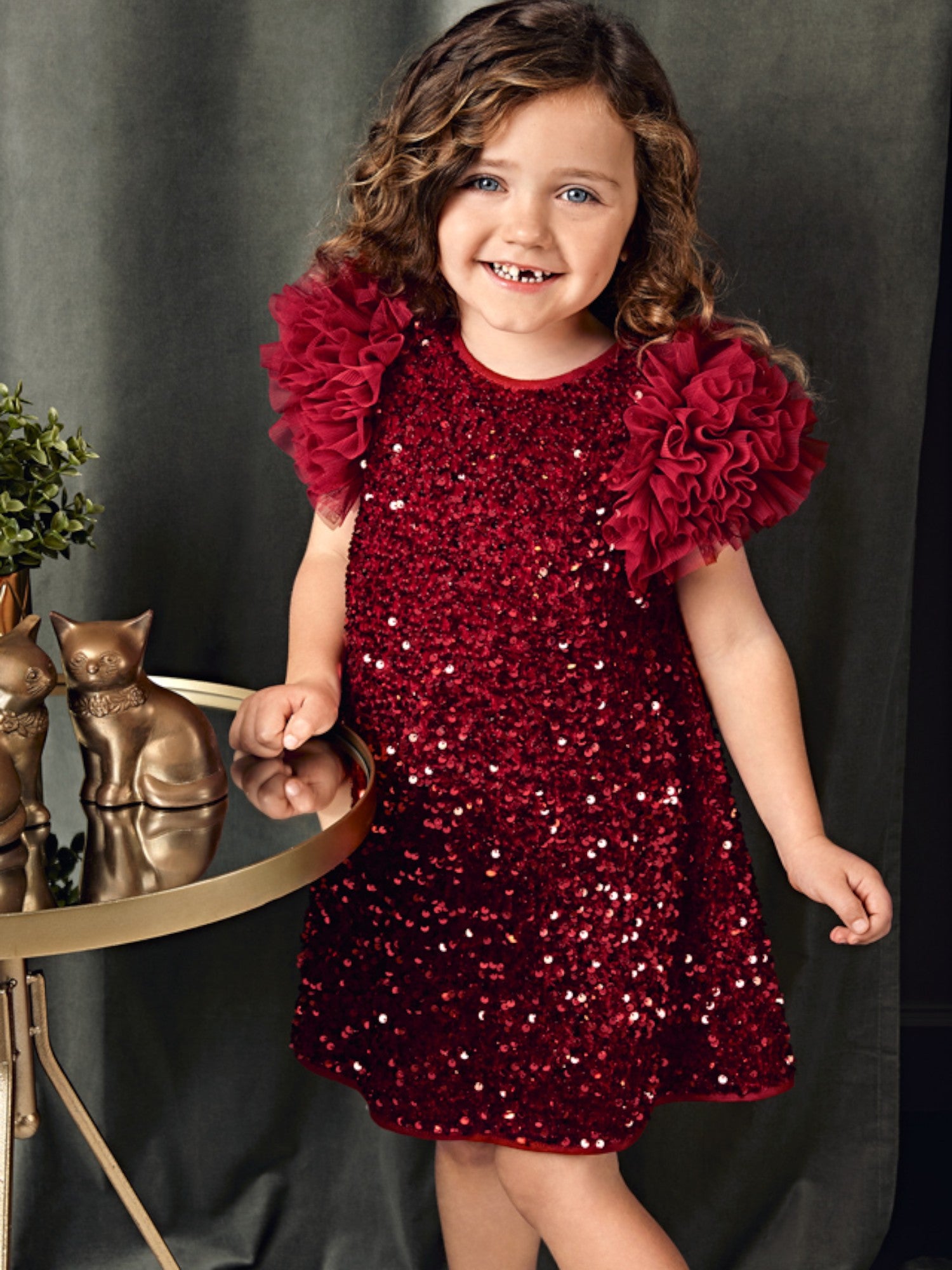 Abito lustrini velluto Bimba Rosso 5529/2 - NANU' BABY
