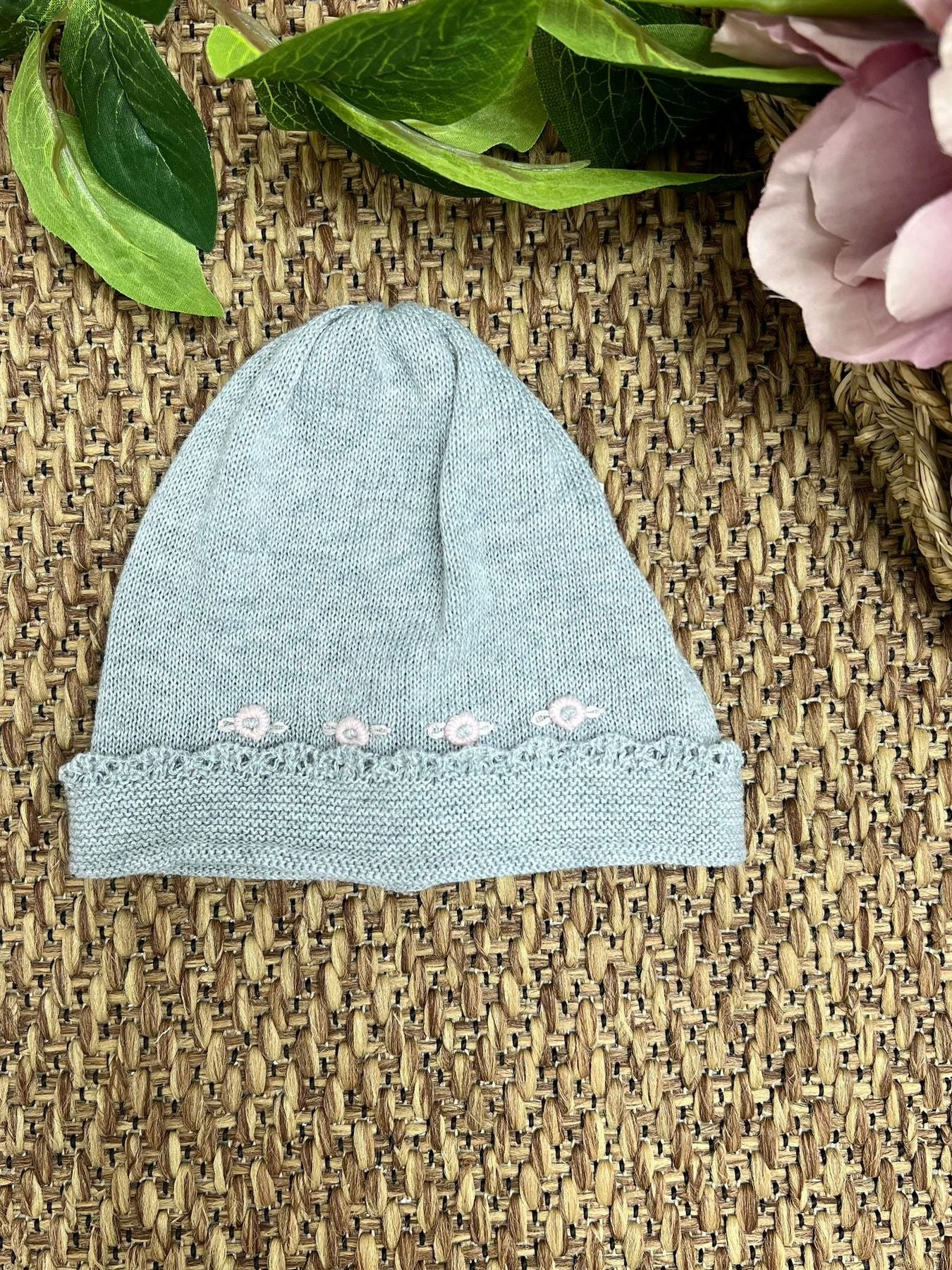Cuffia Fiorellini Neonata GRIGIO 680. - NANU' BABY