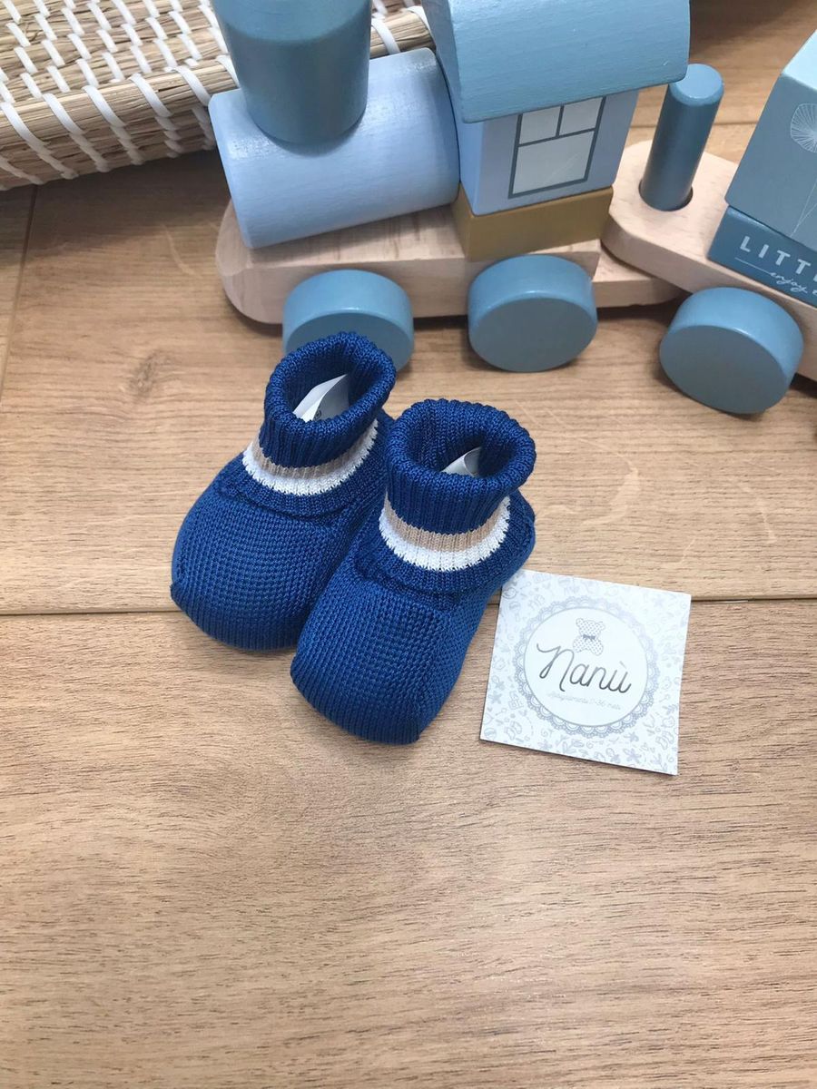 Babbucce in filo di cotone 100% made in Italy Neonato BLU EF56S - NANU' BABY