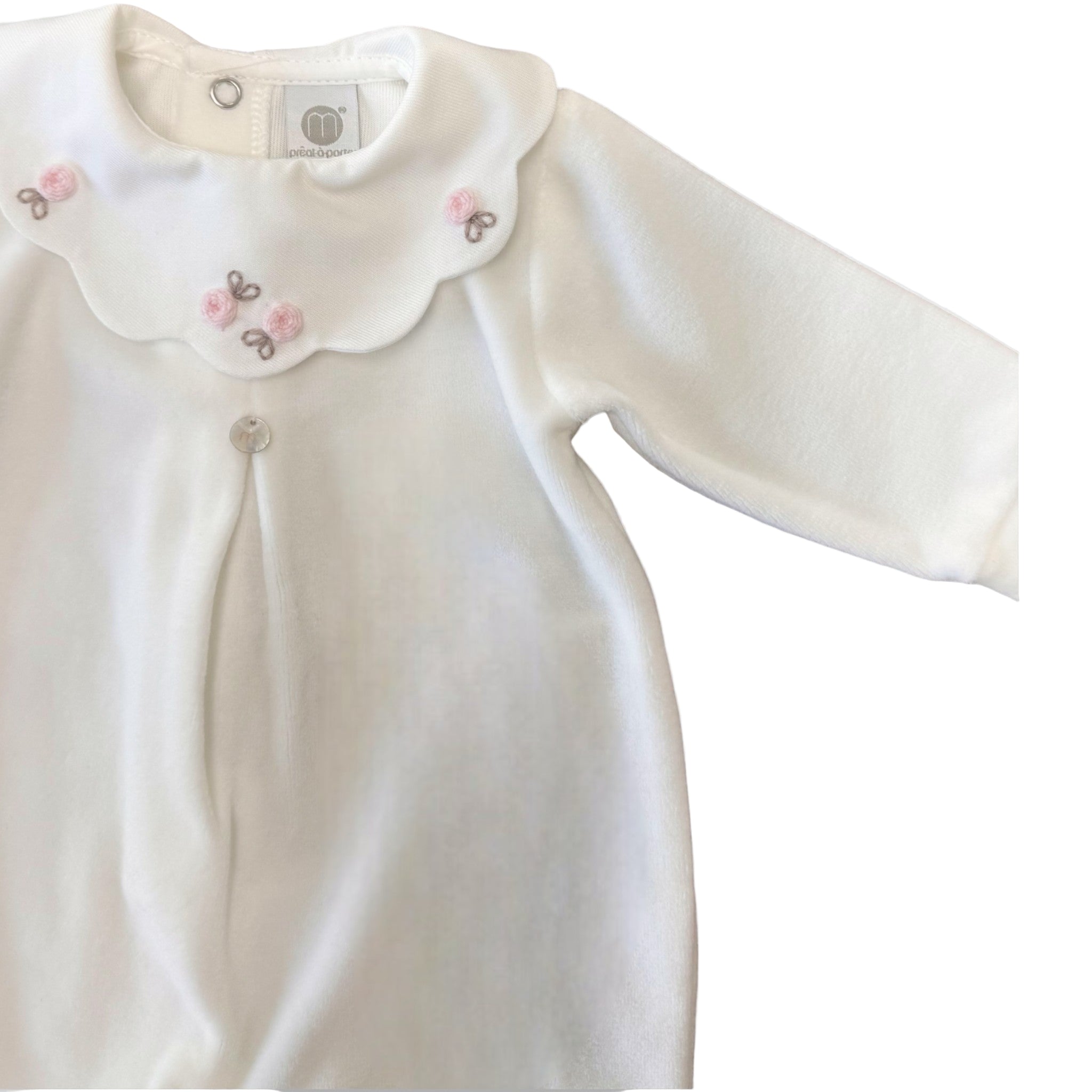 Tutina Neonata Ciniglia 100% Vaniglia Colletto Rosa IN1014/R