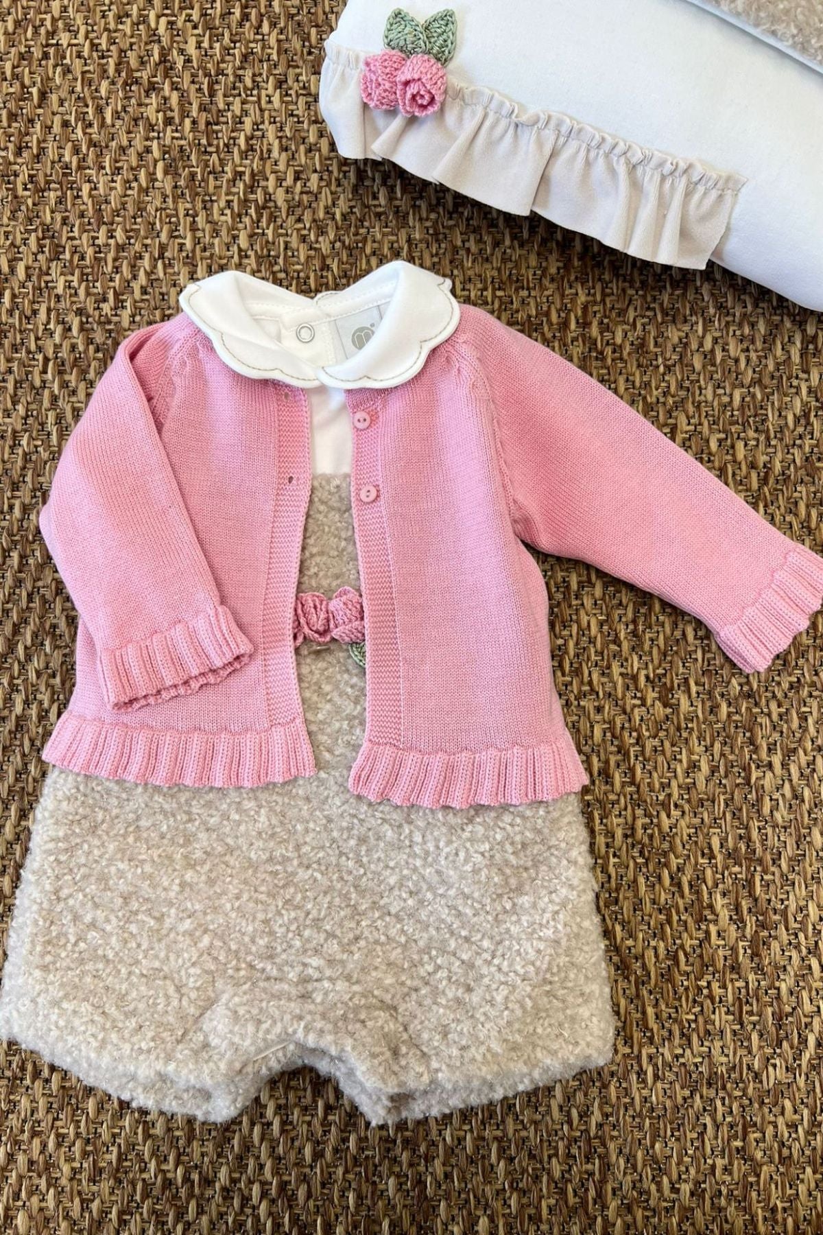 Completo con cardigan Roselline applicate Bimba ROSA FARD IG1031 - NANU' BABY