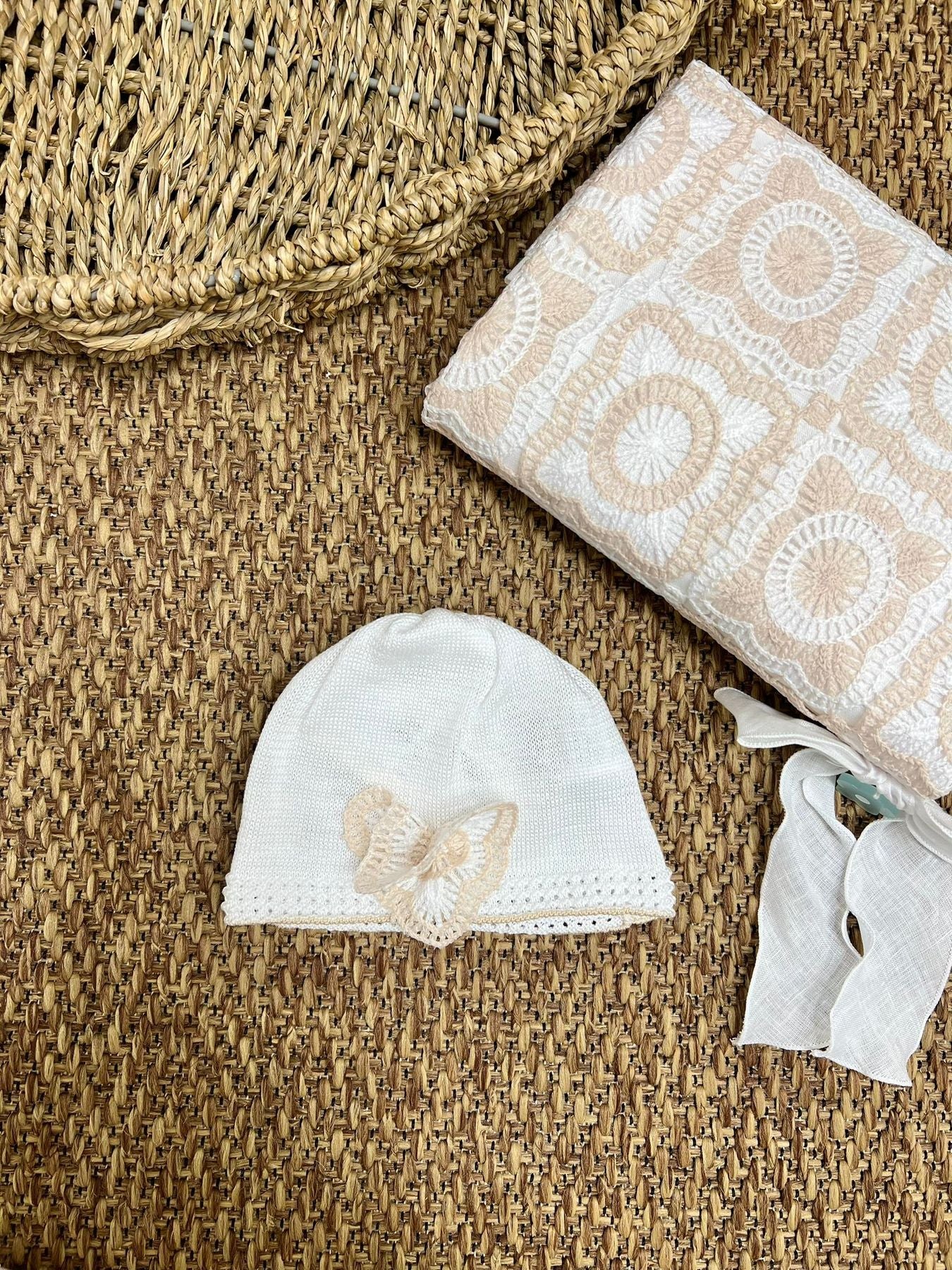 Cuffia Fiore in lino Neonata BIANCO EL2071 - NANU' BABY