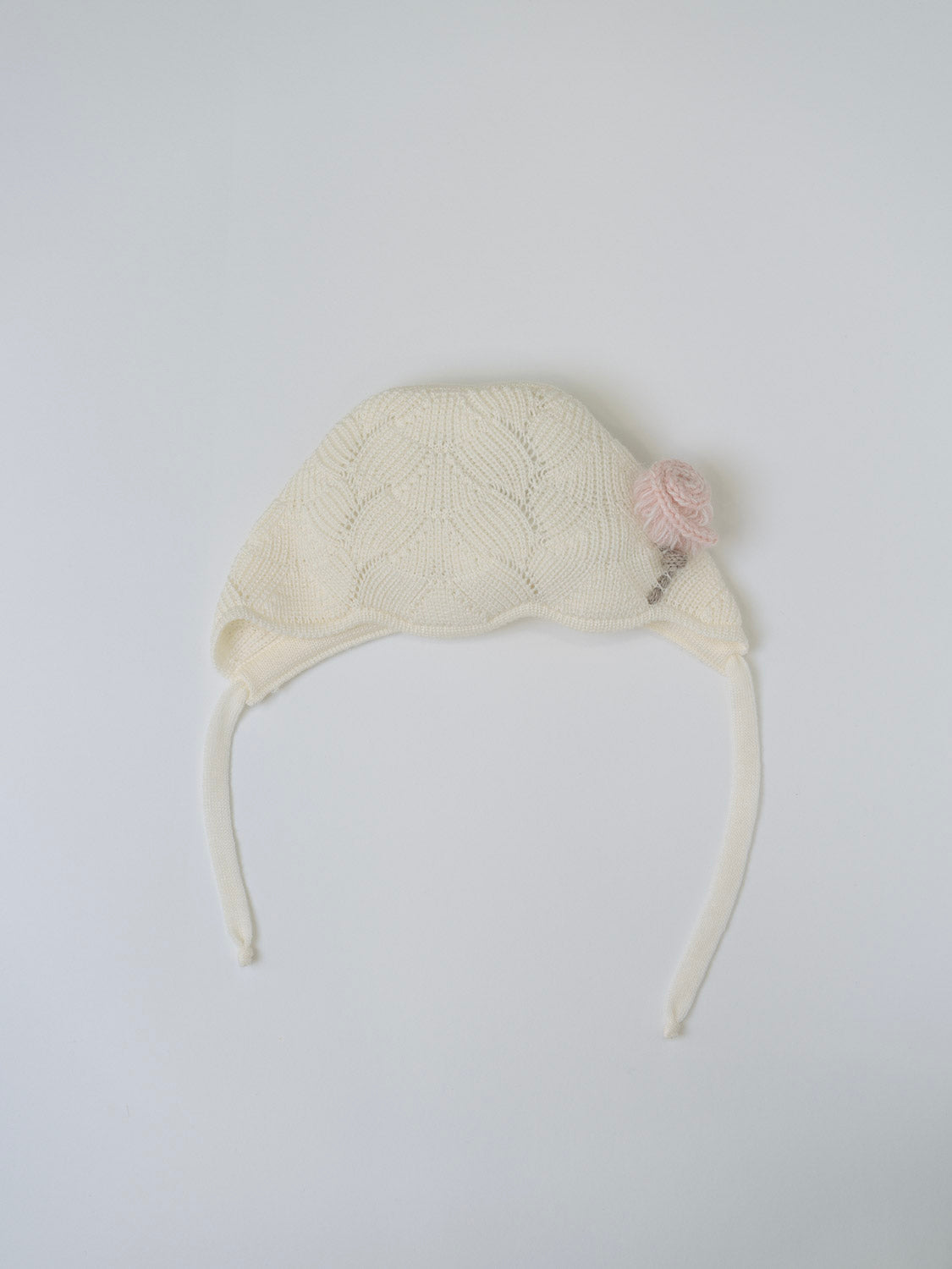 Cuffia lana con fiore laterale e laccetto Neonata VANIGLIA IN25CU - NANU' BABY