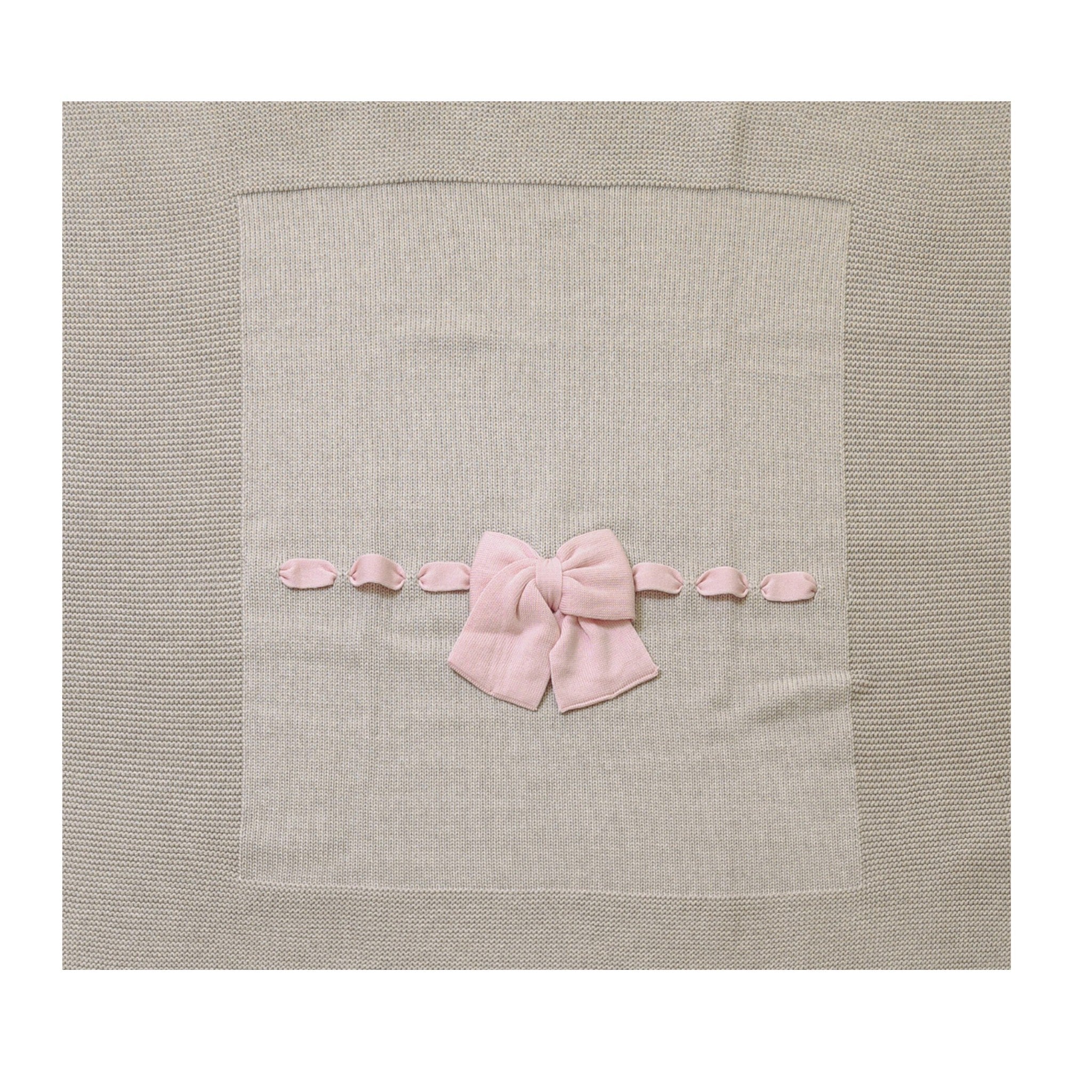 Coperta Neonata Beige Fiocco Rosa - Lana Premium LE DODO' E92-3007