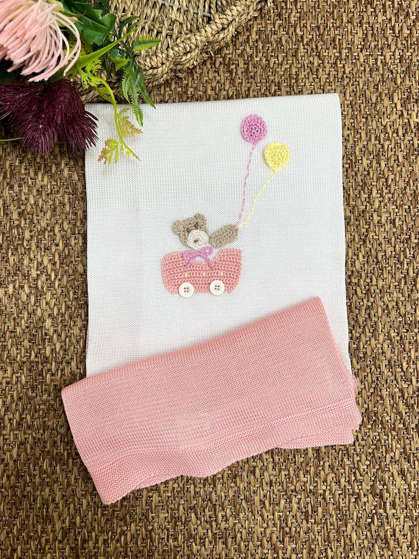 Coperta Orsetto e Palloncini Neonata BIANCO EL3680 - NANU' BABY