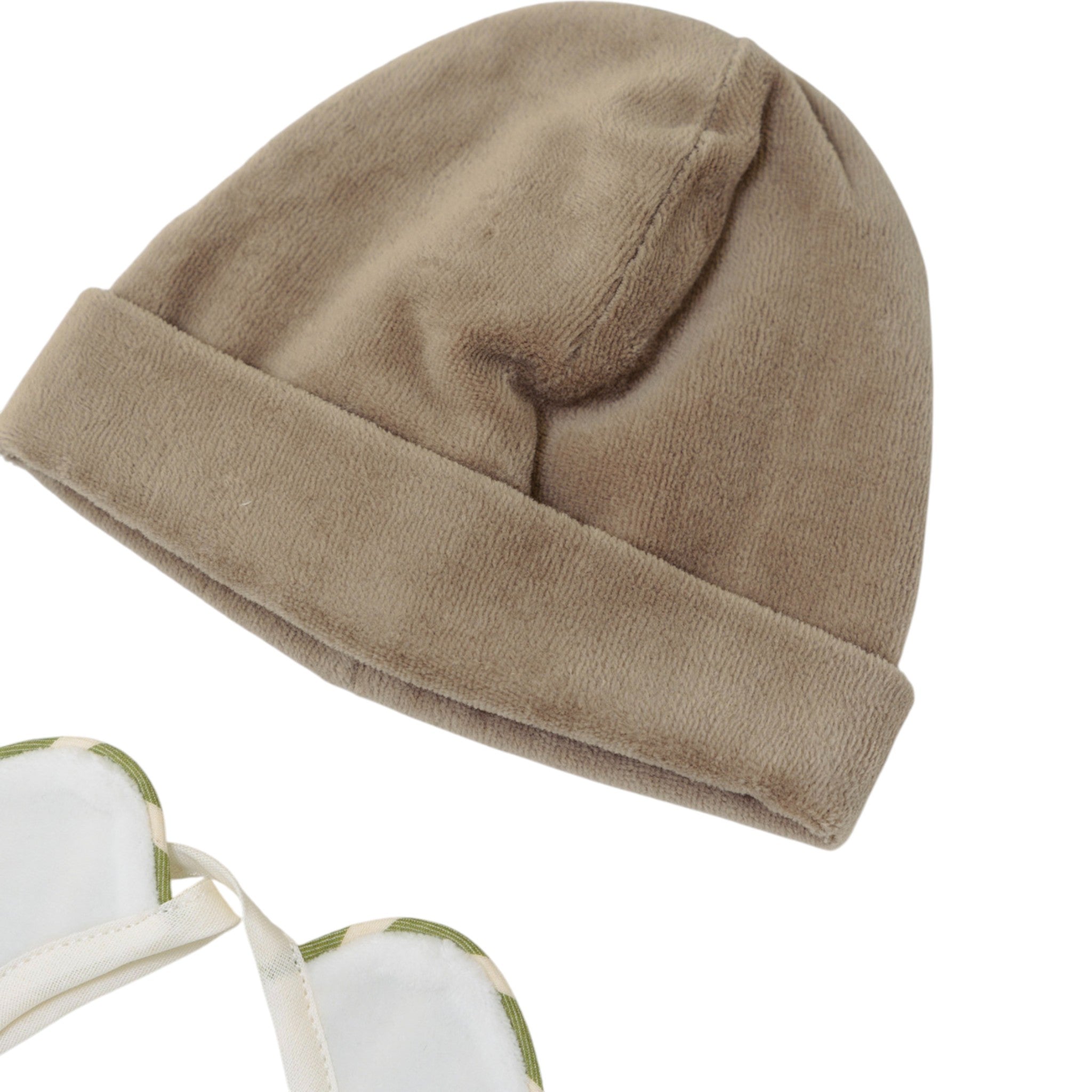 Set Cuffia Bavetta Neonato Ciniglia Verde SARTORIA DEI PICCOLI (cod. LR1113)