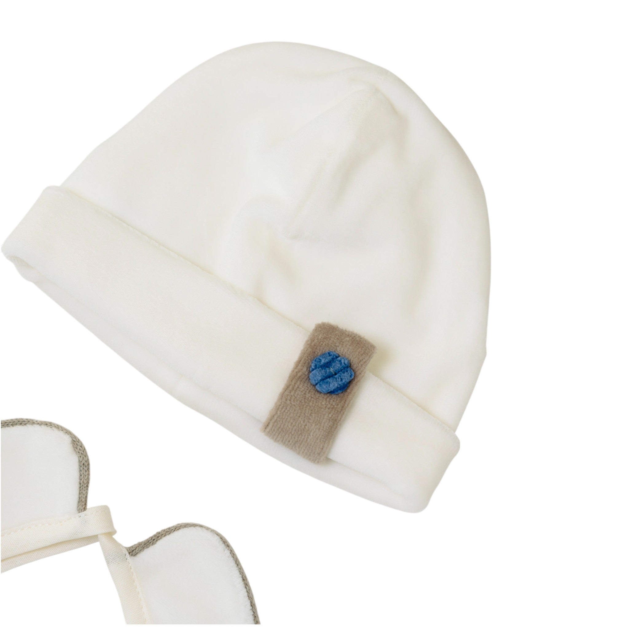 Set Cuffia Bavetta Neonato Ciniglia Azzurro SARTORIA DEI PICCOLI (cod. LR1110)