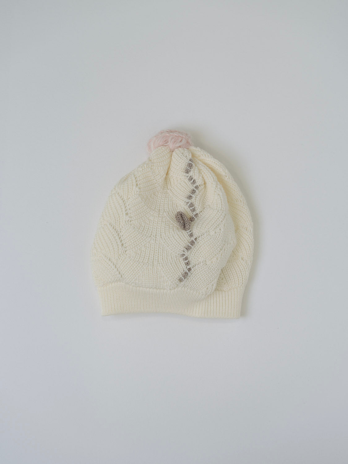 Cappellino neonato lana traforata con fiore rosa Neonata VANIGLIA IN2571 - NANU' BABY