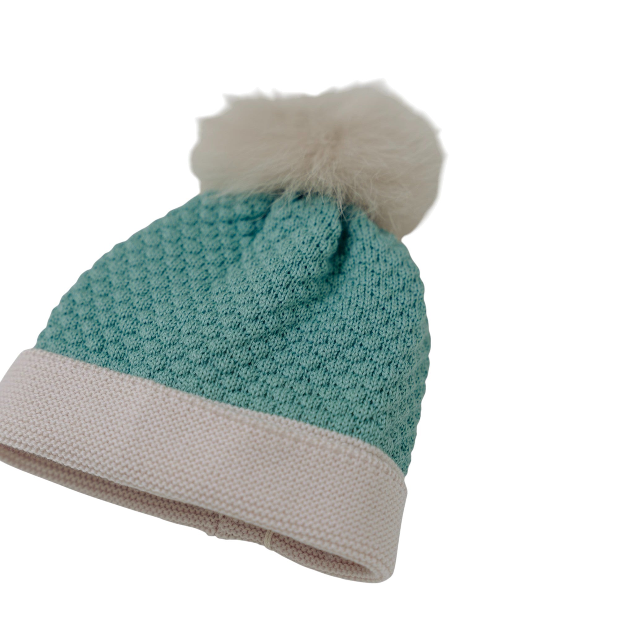 Cuffia Pon Pon Neonato Lana Vergine 100% Verde IN5771/V
