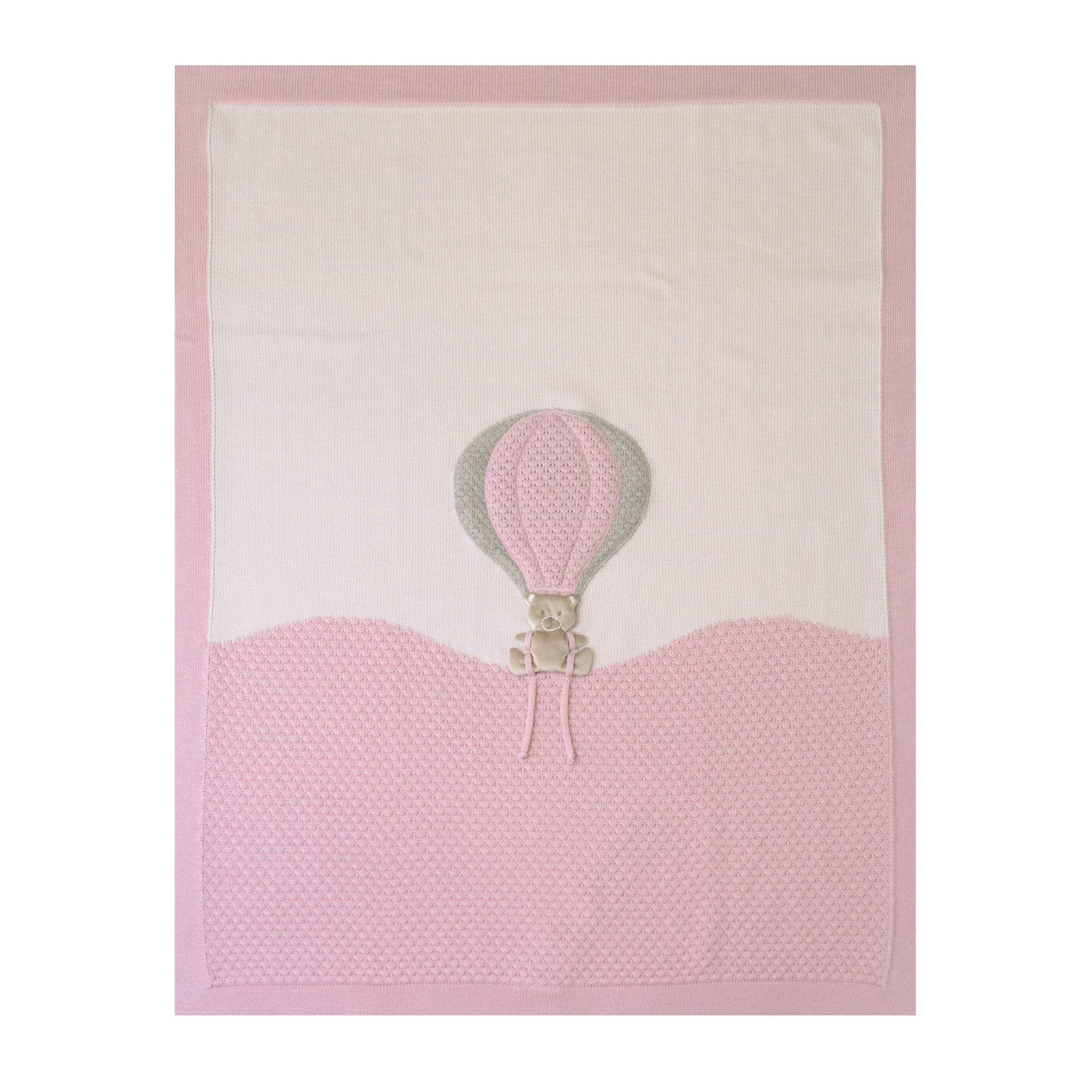 Copertina Neonata Lana Vergine 100% Rosa Mongolfiera Orsetto IN5780/R