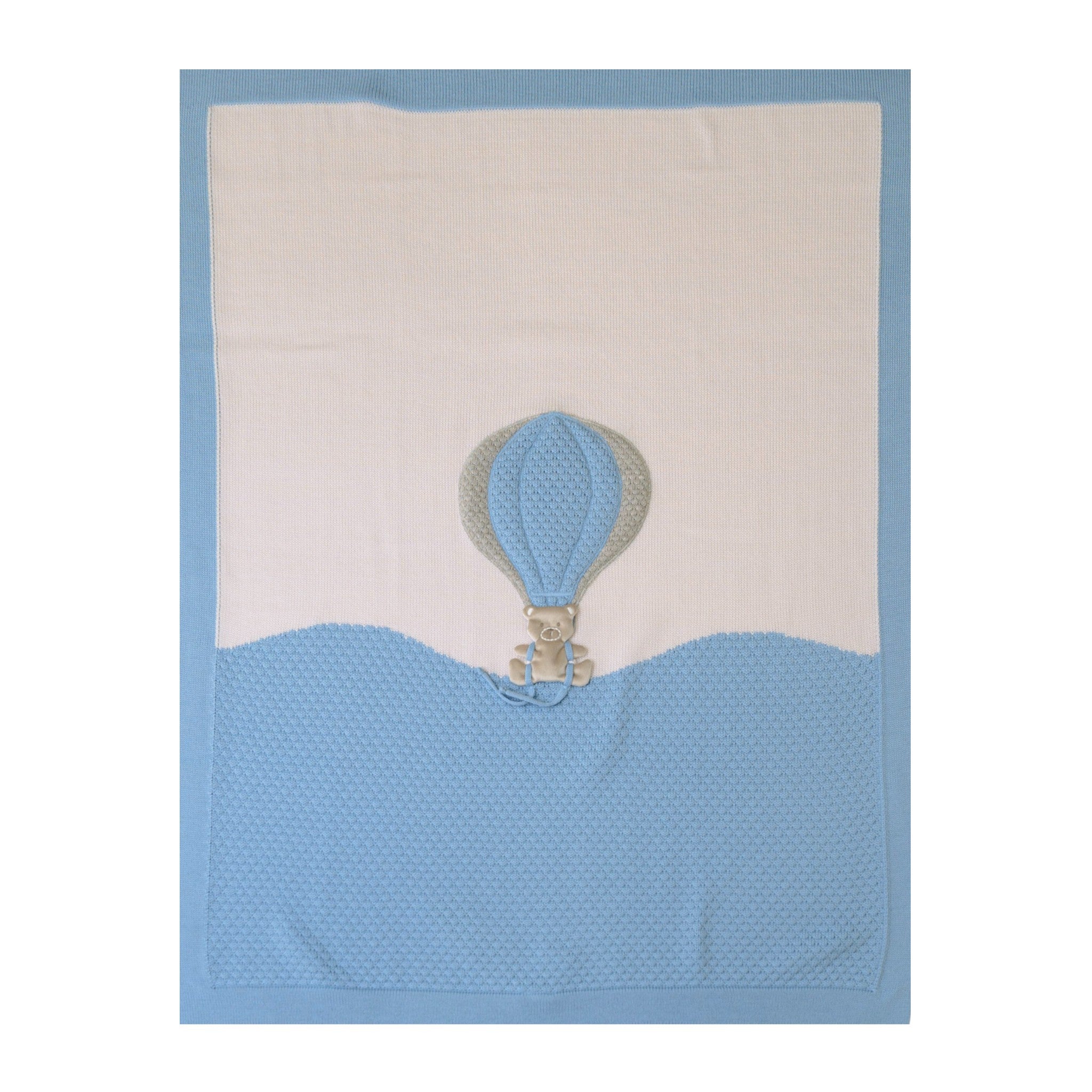 Copertina Neonato Lana Vergine 100% Cielo Mongolfiera Orsetto IN5780/C