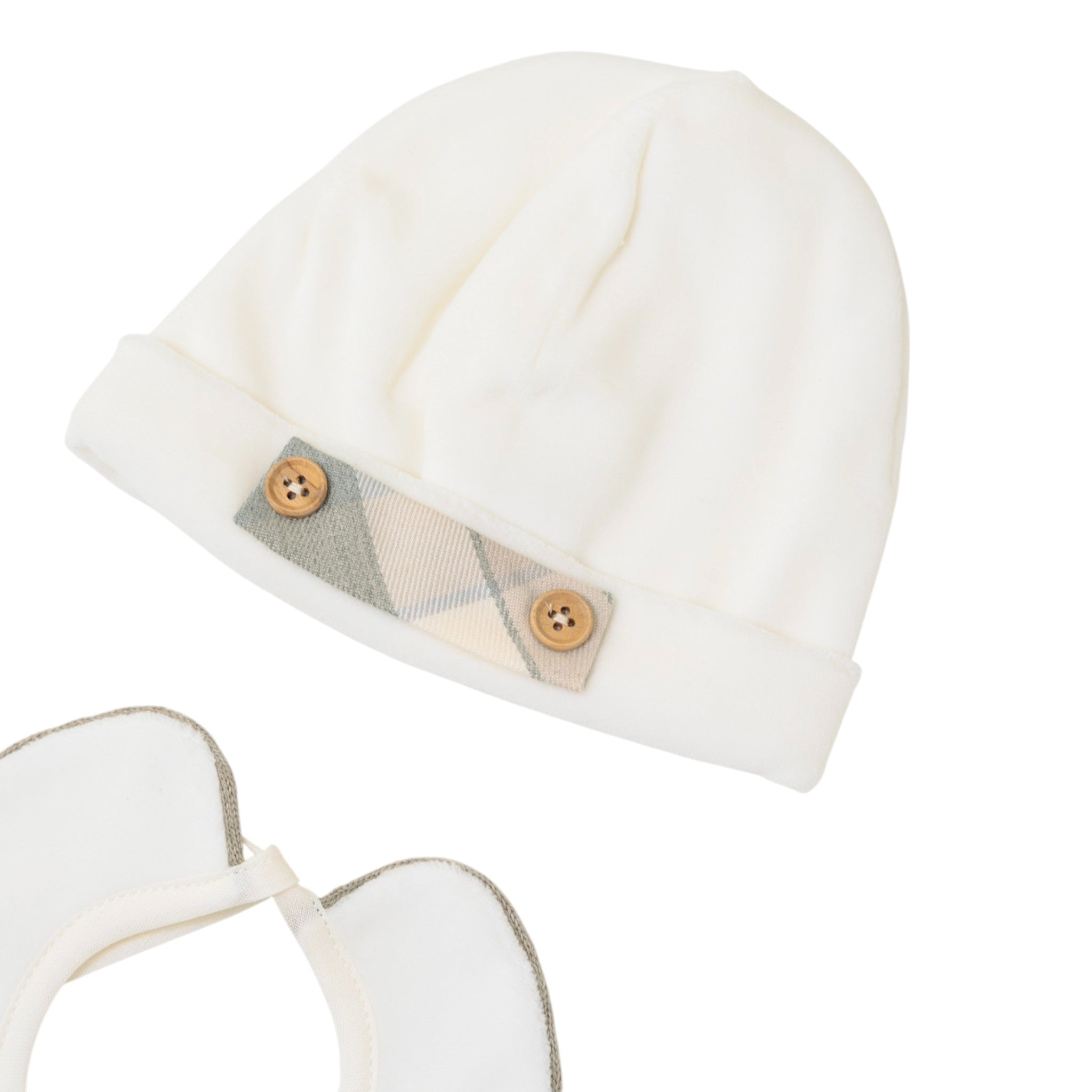 Set Cuffia Bavetta Neonato Ciniglia Bianco SARTORIA DEI PICCOLI (cod. LR1112)