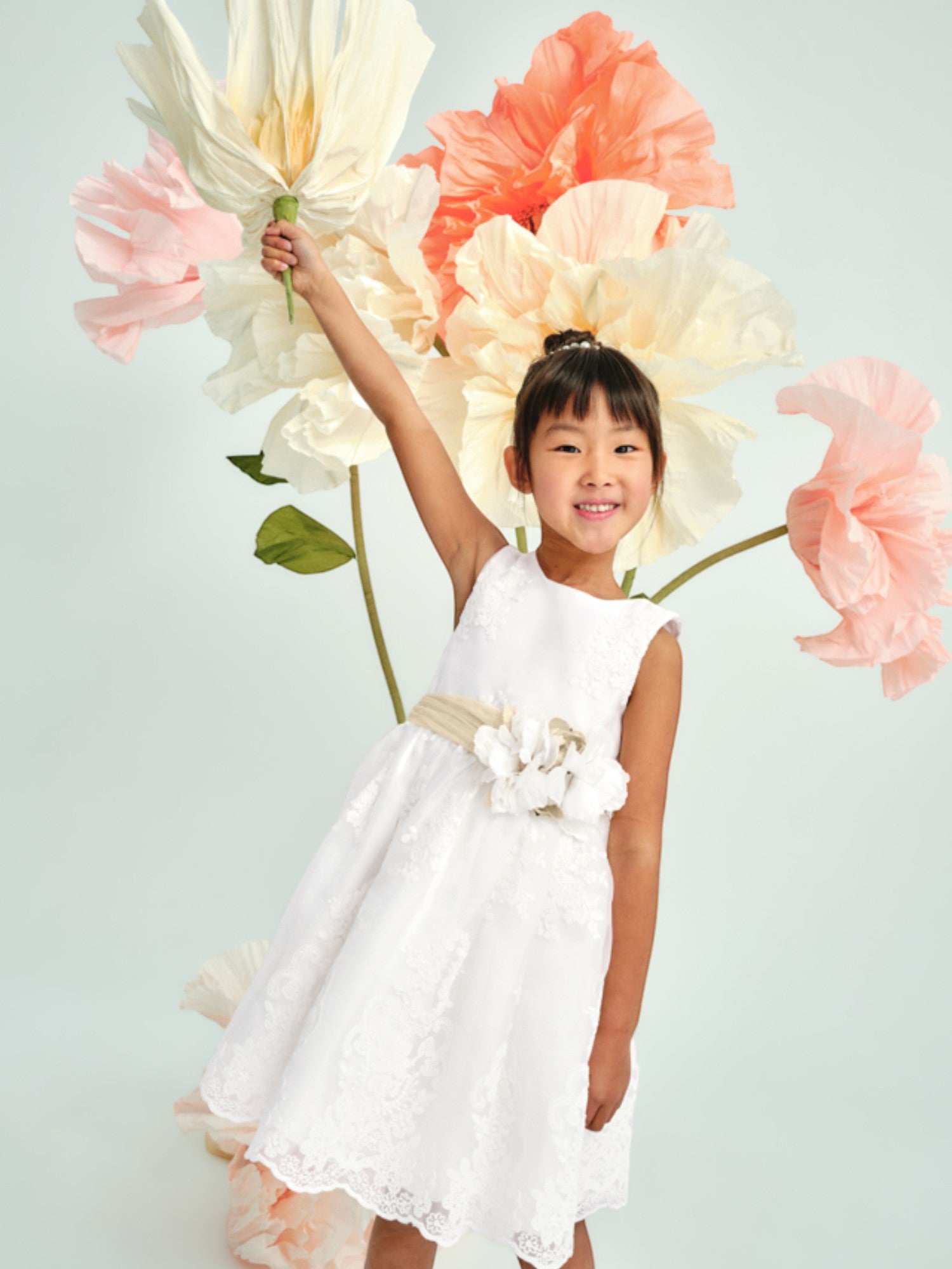 Abito organza ricamato Bimba PANNA 5037 /7 - NANU' BABY