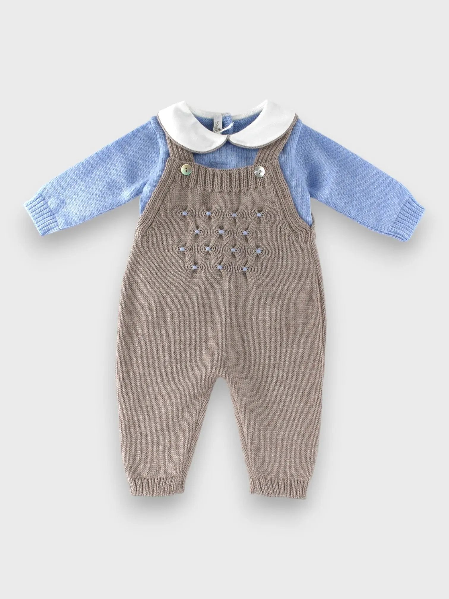 Salopette Neonato Azzurro Lana Nido d'Ape | Nanù