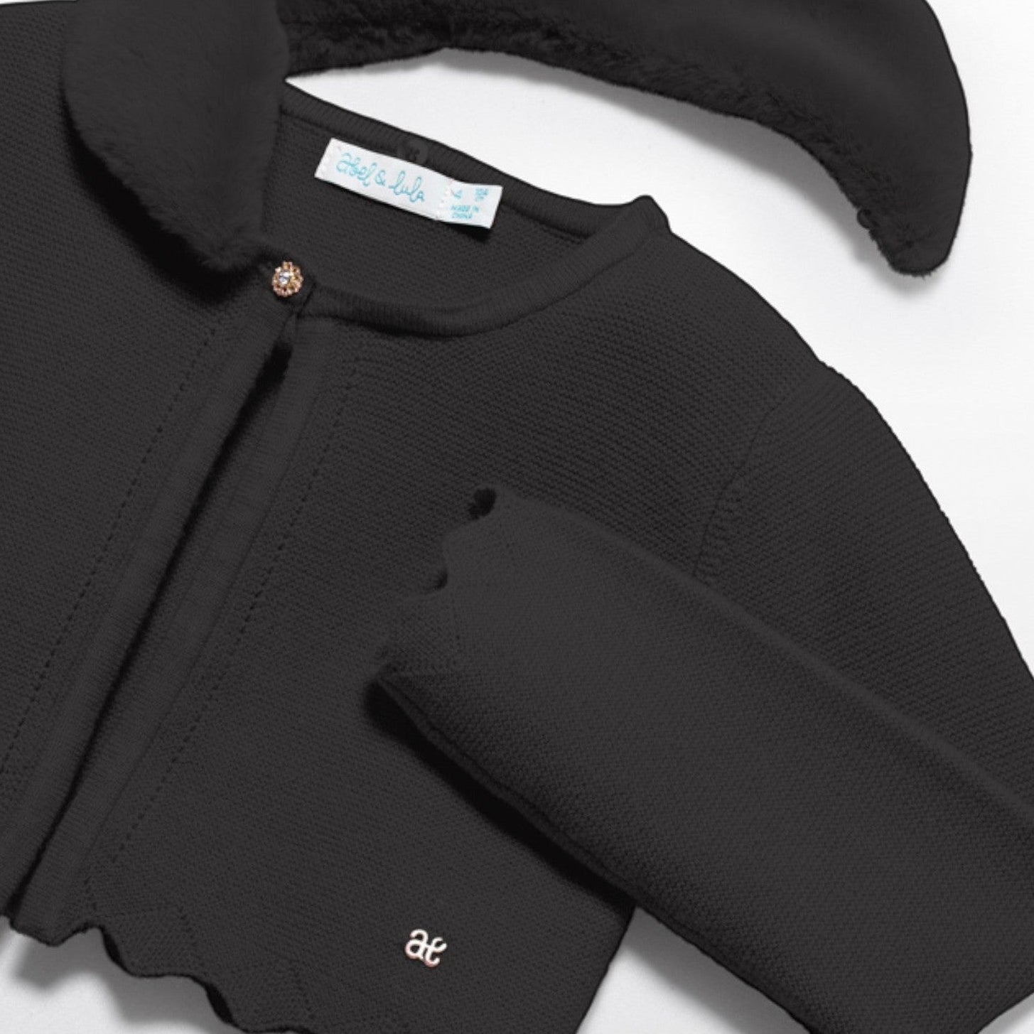 Cardigan tricot colletto pell Bimba Nero 5834/80 - NANU' BABY