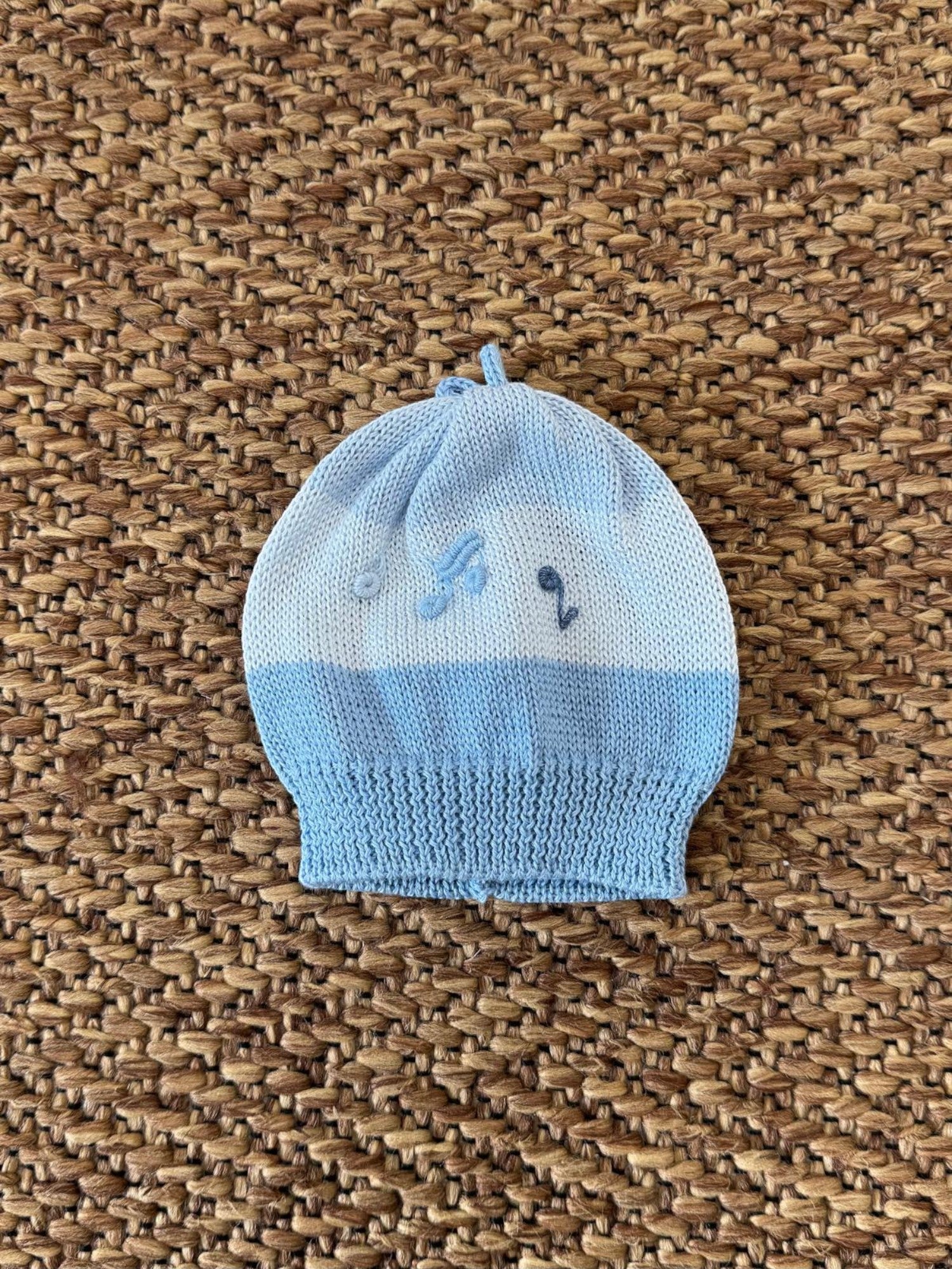 Cuffia in maglia di cotone con ricamo Neonato CIELO SKY/766C - NANU' BABY
