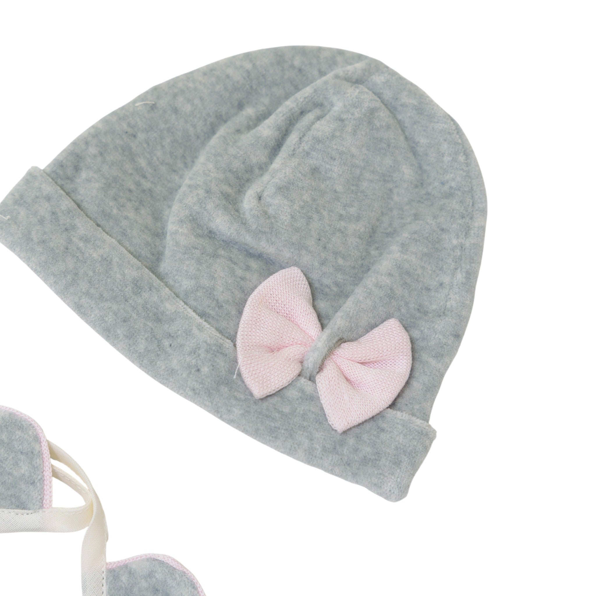 Set Cuffia Bavetta Neonata Ciniglia Grigio SARTORIA DEI PICCOLI (cod. LR1105)