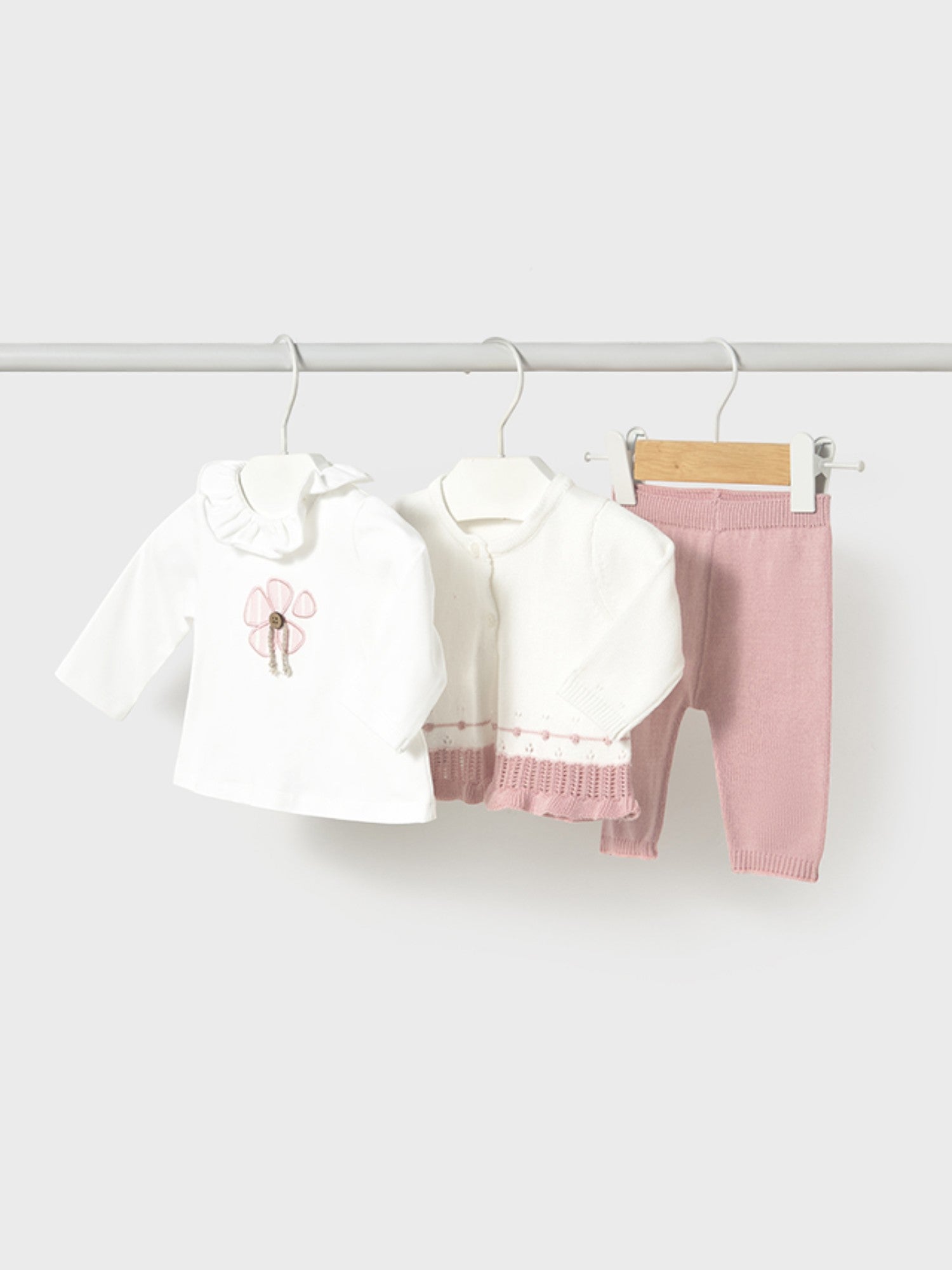 Completo pantalone 3 pezzi tricot Bimba ROSA 1589 /R - NANU' BABY