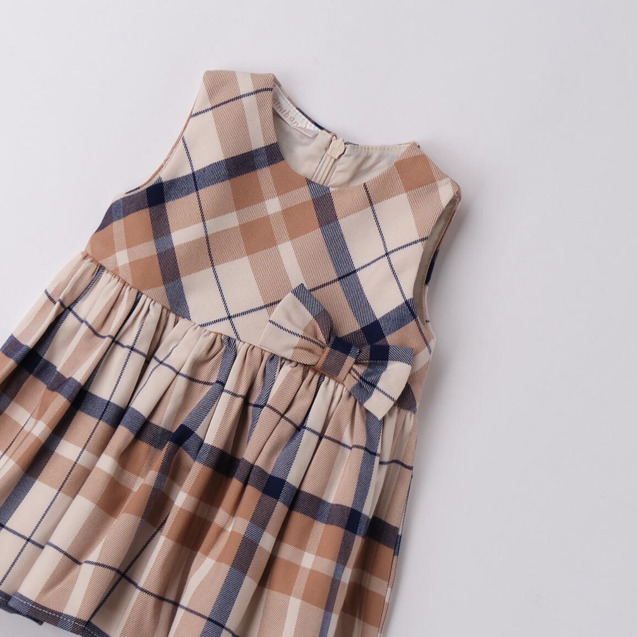Abito Smanicato Bimba Twill Check Fiocco 3F733/2911
