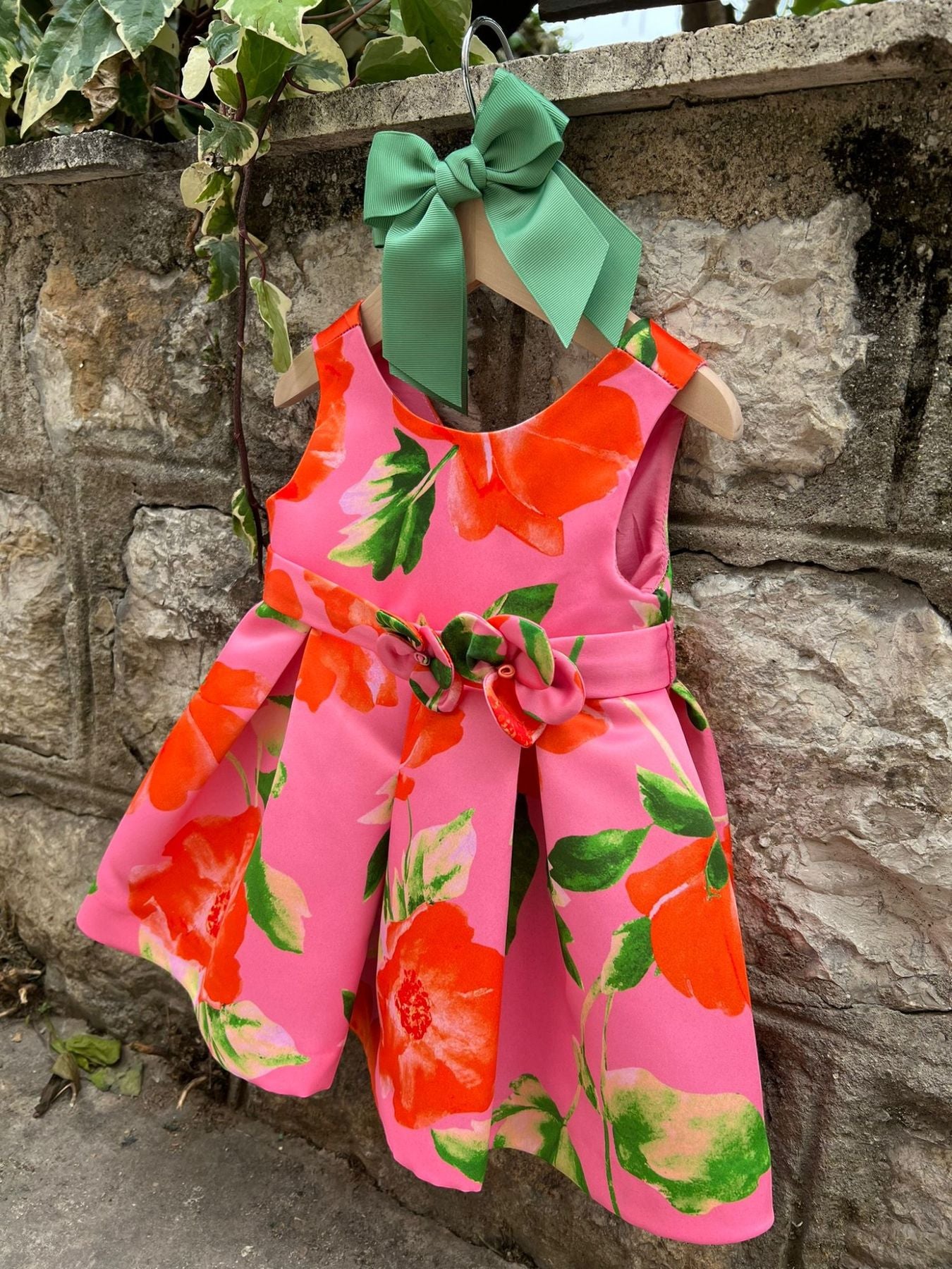 Abito saten stampato Bimba FUCSIA 5021 - NANU' BABY
