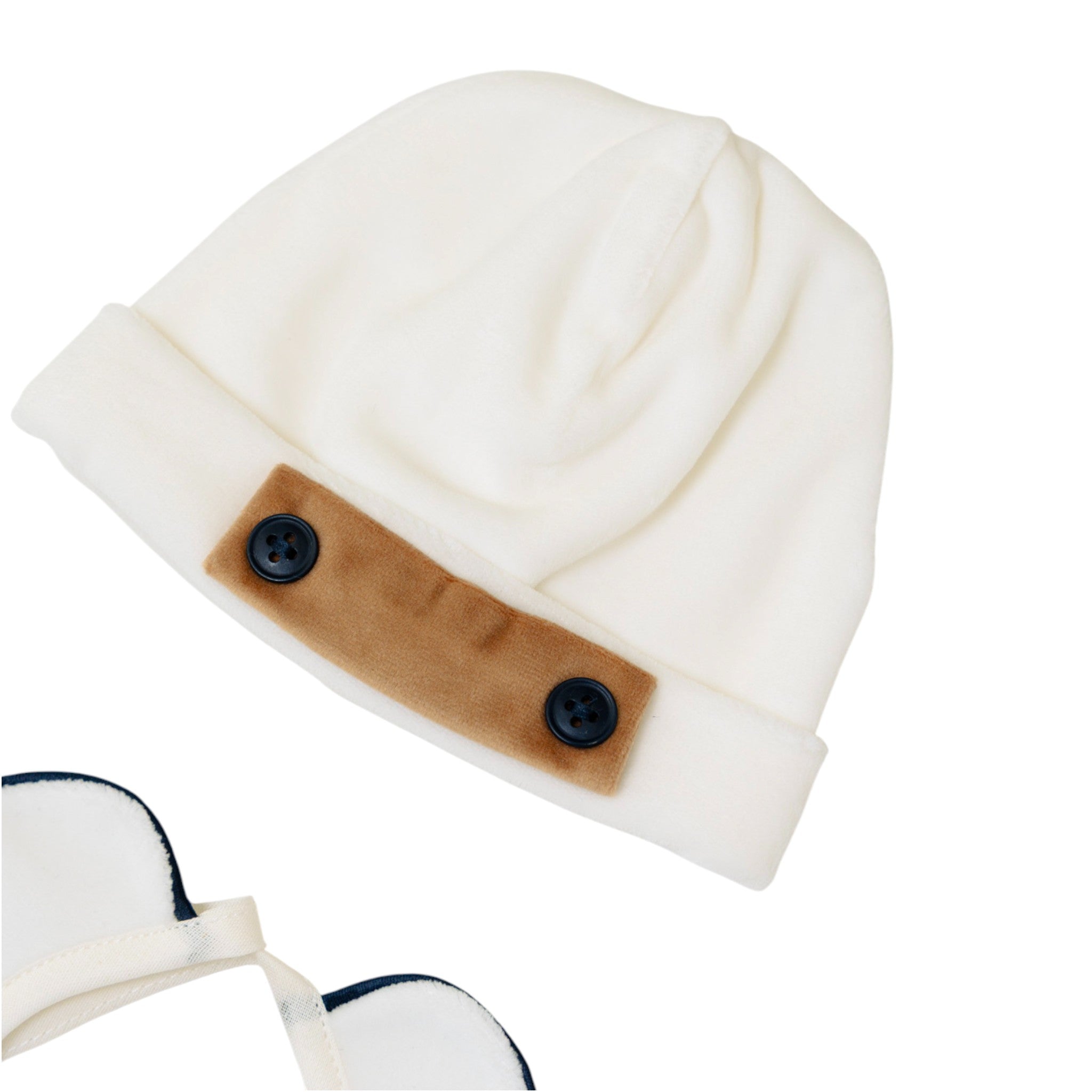 Set Cuffia Bavetta Neonato Ciniglia Panna SARTORIA DEI PICCOLI (cod. LR1111)