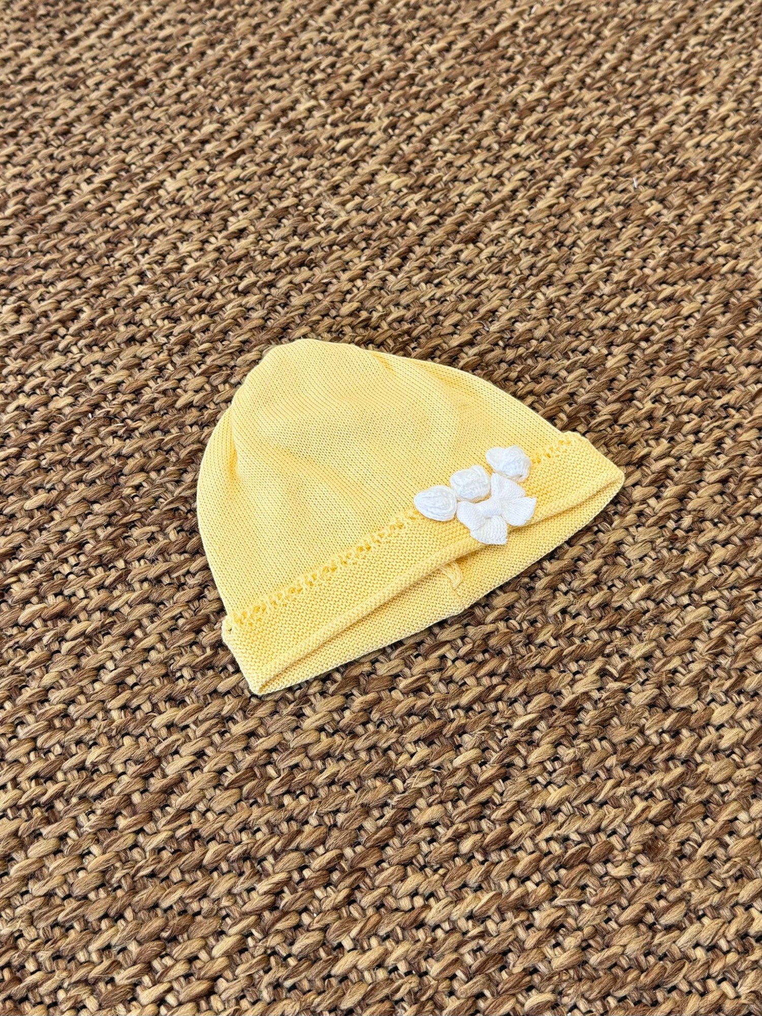 Cuffia Roselline e Fiocchetto Neonata Giallo 3430/681 - NANU' BABY
