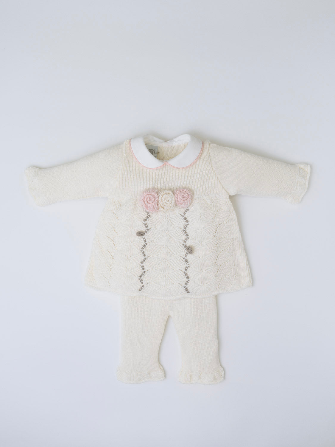 Completo in lana vaniglia con ricami floreali Neonata VANIGLIA IN2519 - NANU' BABY