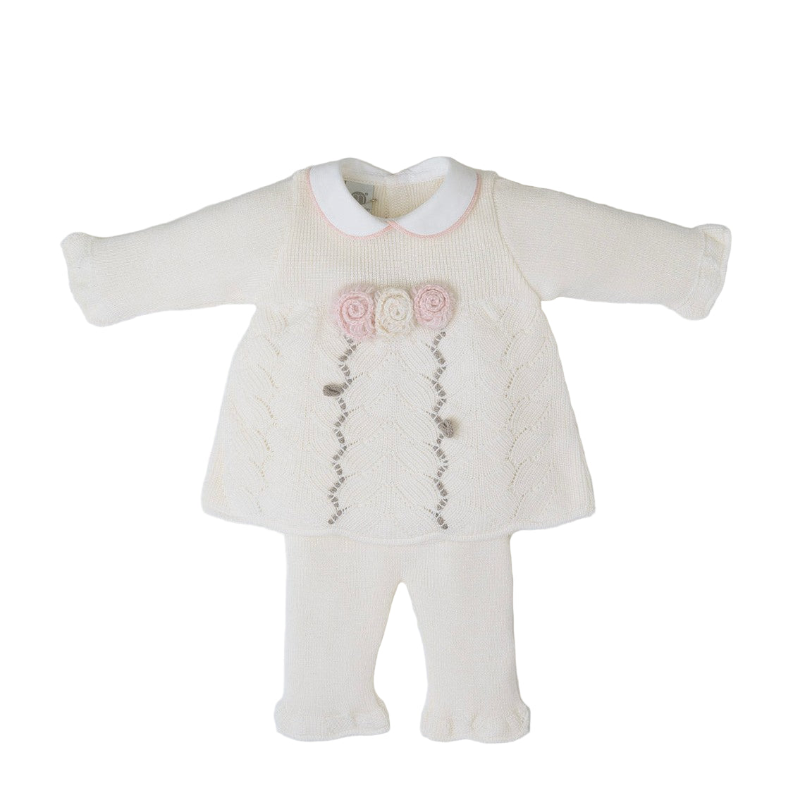 Completo in lana vaniglia con ricami floreali Neonata VANIGLIA IN2519 - NANU' BABY