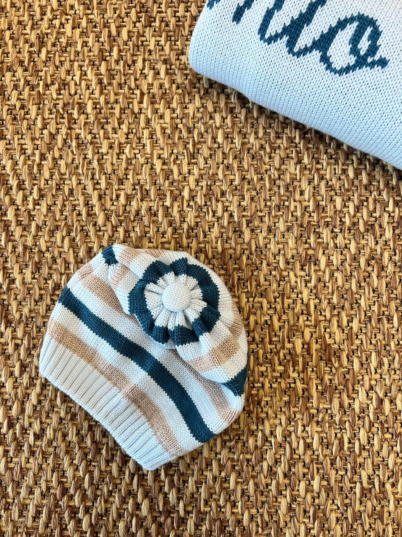 Cuffia in lana cielo Pom Pom Neonato CIELO IG5471PL/C - NANU' BABY
