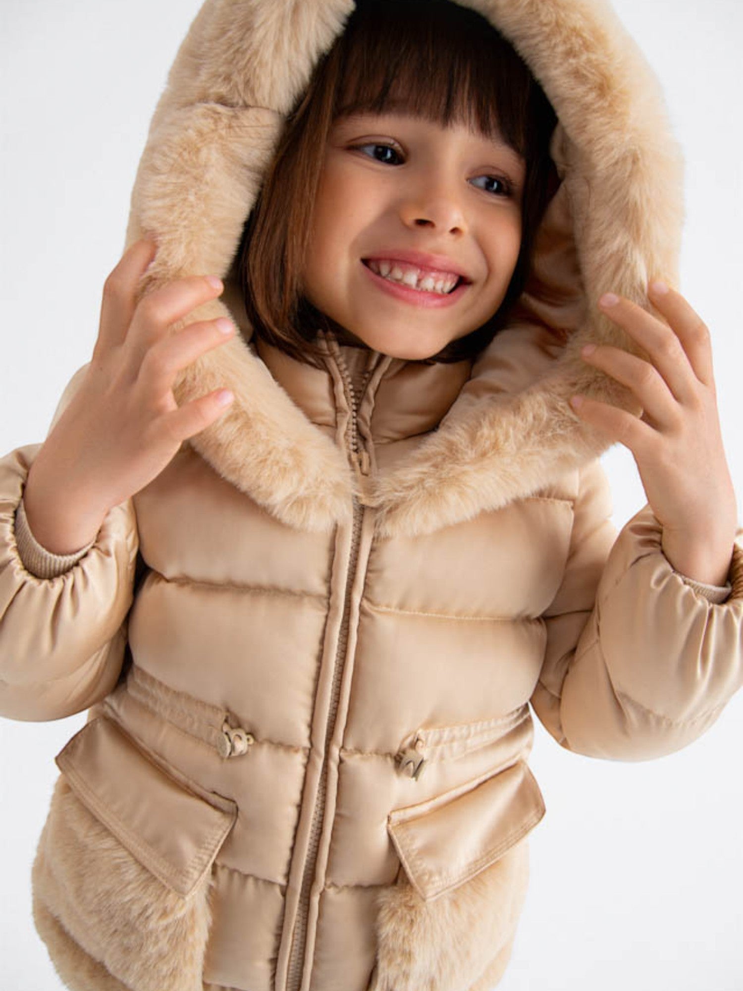 Giubbotto satinato pelo Bimba Beige 5849/14 -  NANU' BABY
