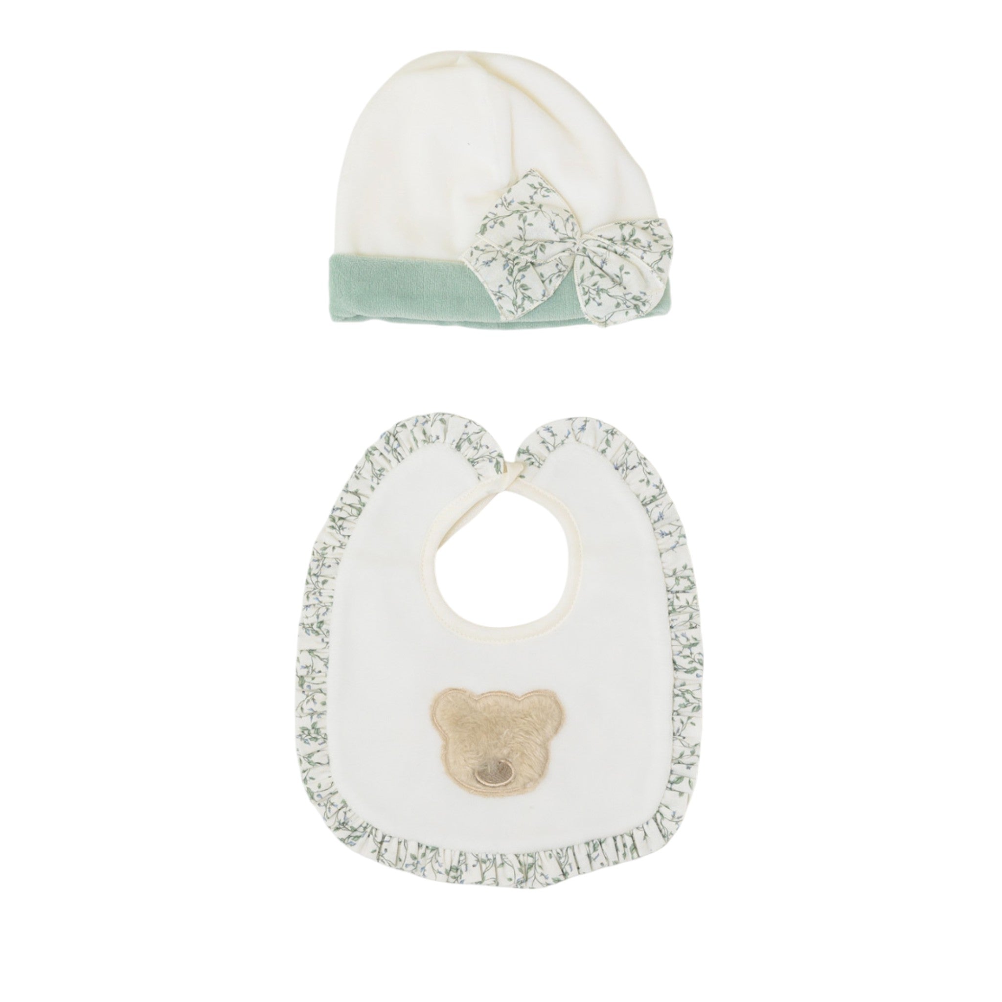 Set Cuffia Bavetta Neonata Ciniglia Verde SARTORIA DEI PICCOLI (cod. LR1102)