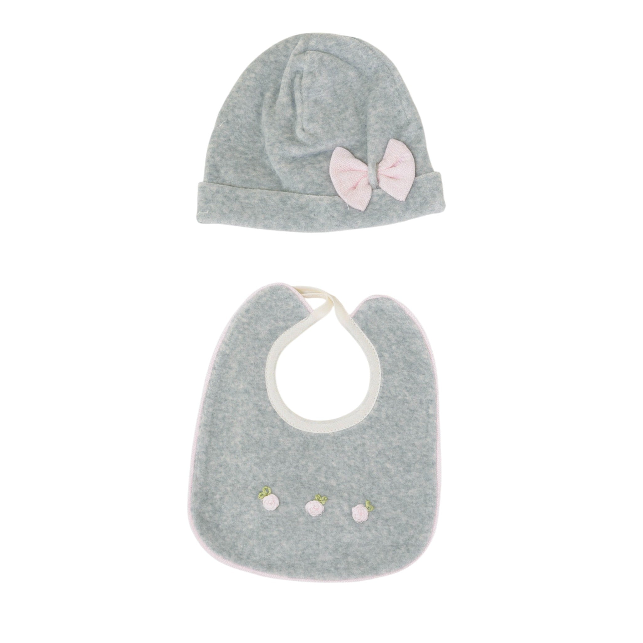 Set Cuffia Bavetta Neonata Ciniglia Grigio SARTORIA DEI PICCOLI (cod. LR1105)