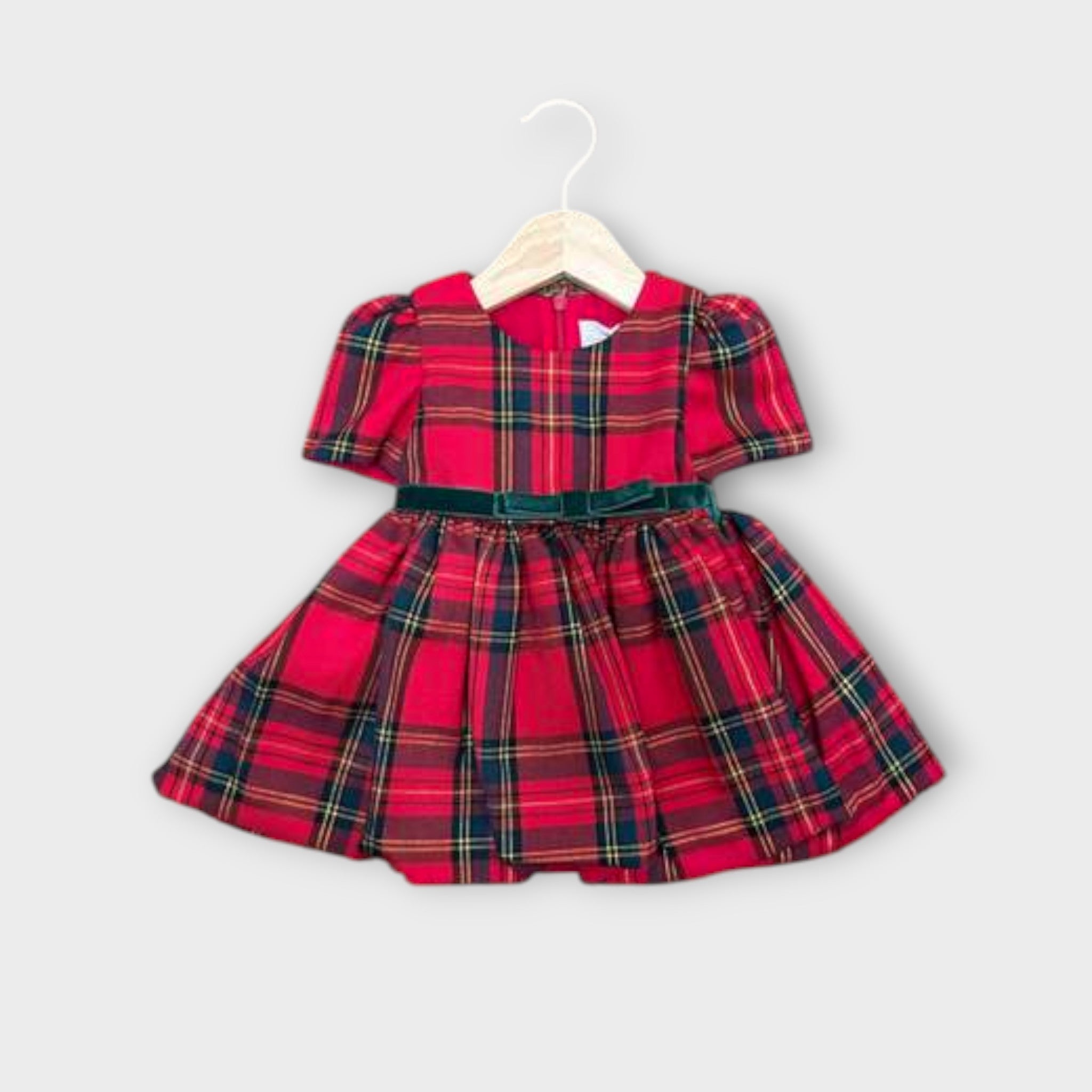 Abito Scozzese Bimba ROSSO Tartan Cinturino Velluto - AMBARABA'