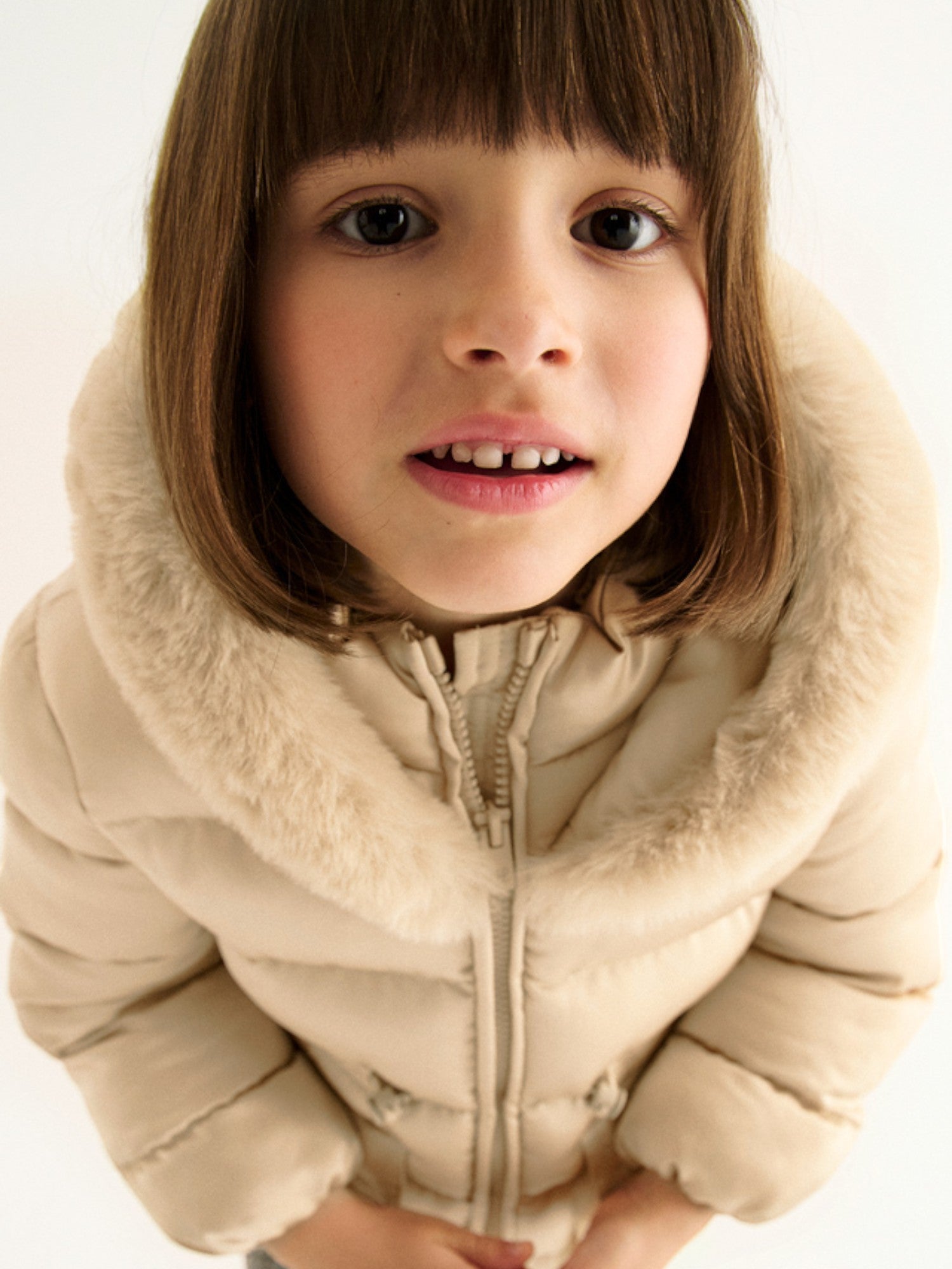Giubbotto satinato pelo Bimba Beige 5849/14 -  NANU' BABY