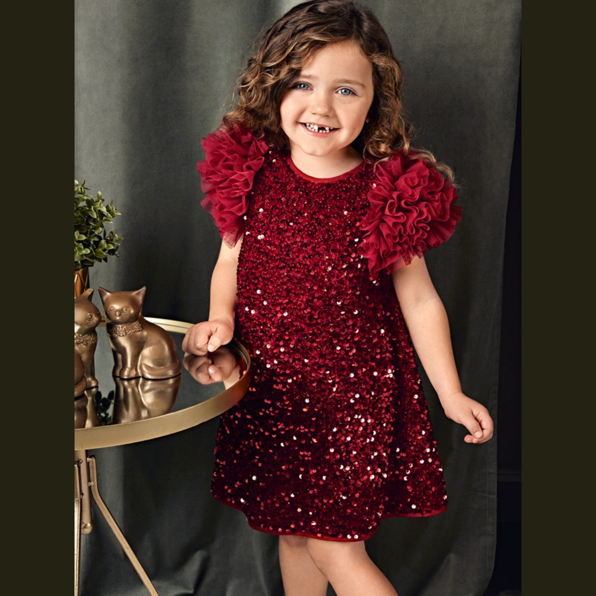 Abito lustrini velluto Bimba Rosso 5529/2 -  NANU' BABY