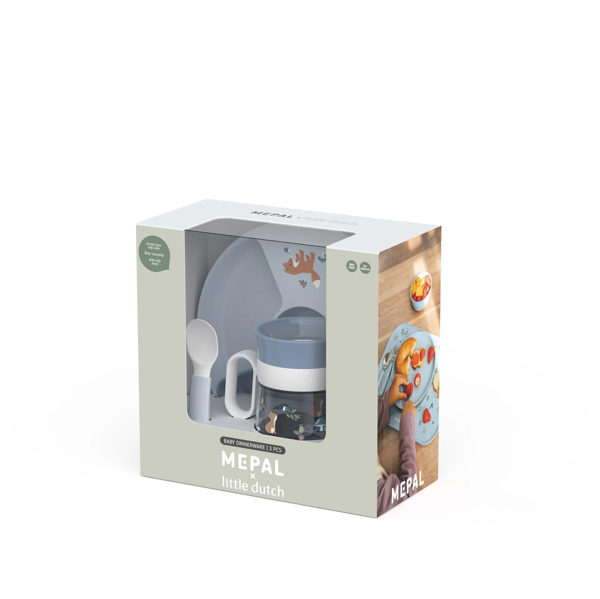 Set pappa Baby 3 pezzi (piatto con divisori, bicchiere e cucchiaio)  Blu 108040565408 -  NANU' BABY
