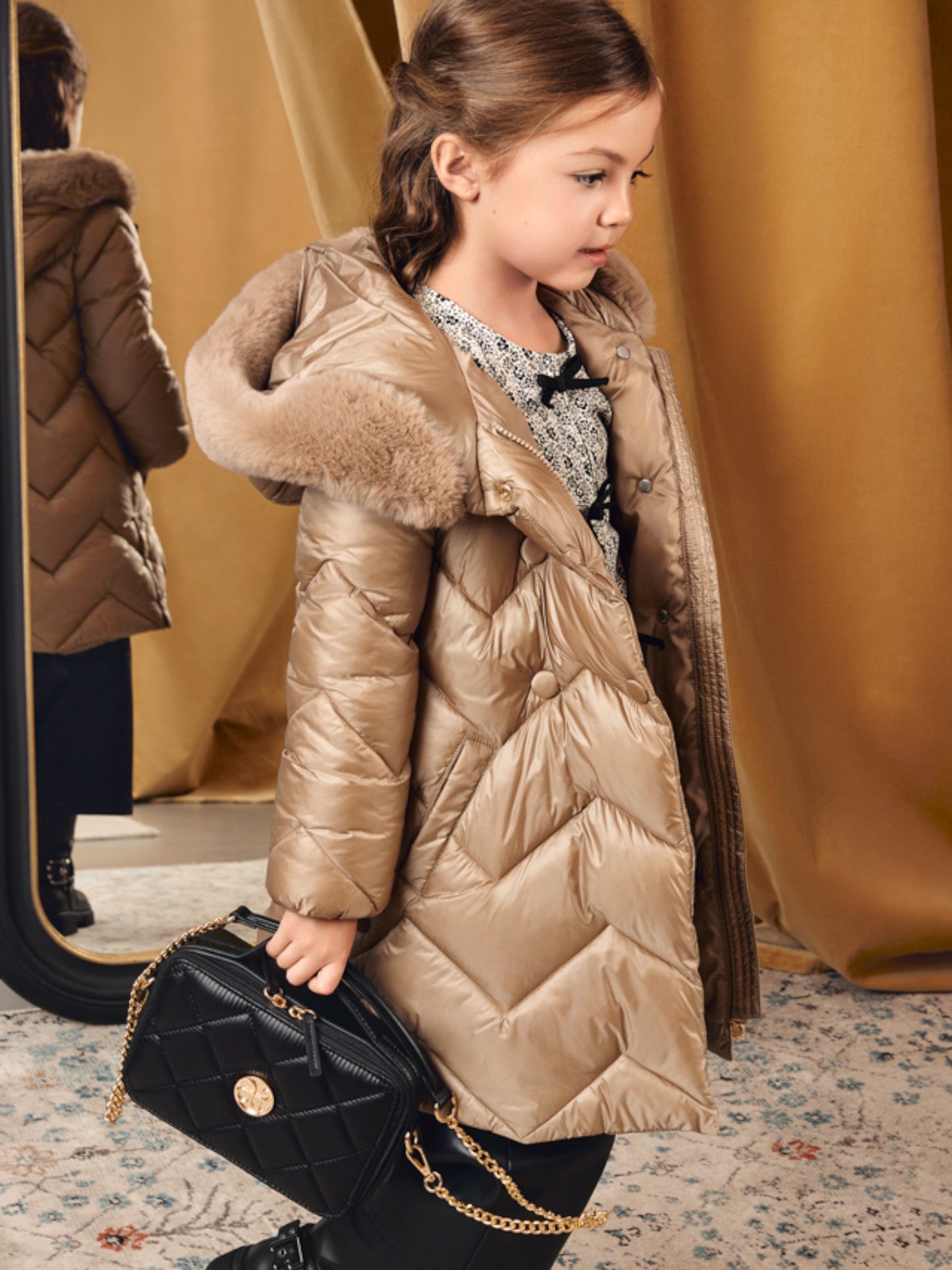 Giaccone lungo trapuntato Bimba Beige 5847/11 -  NANU' BABY