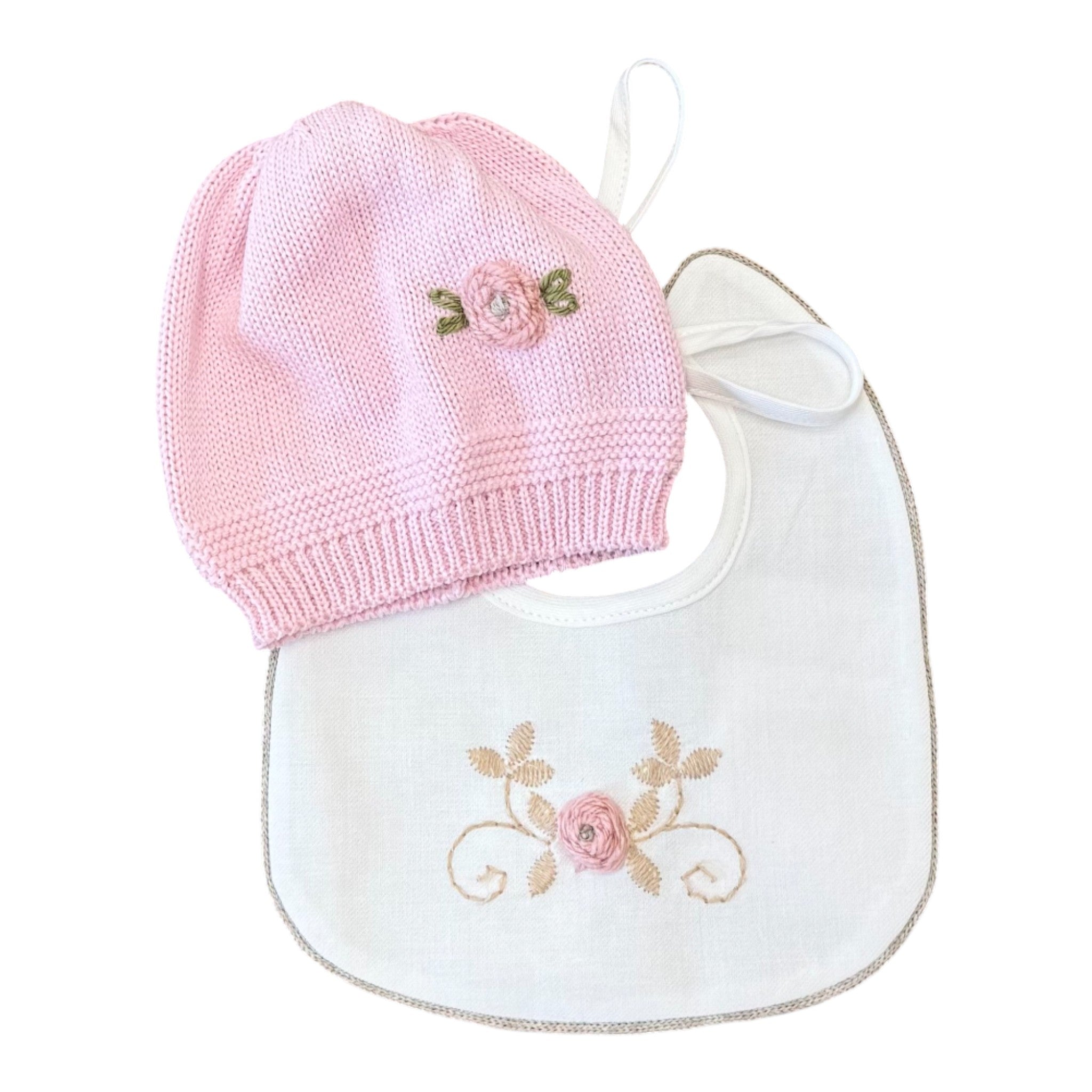Cuffia e Bavetta Neonata Rosa LR1109