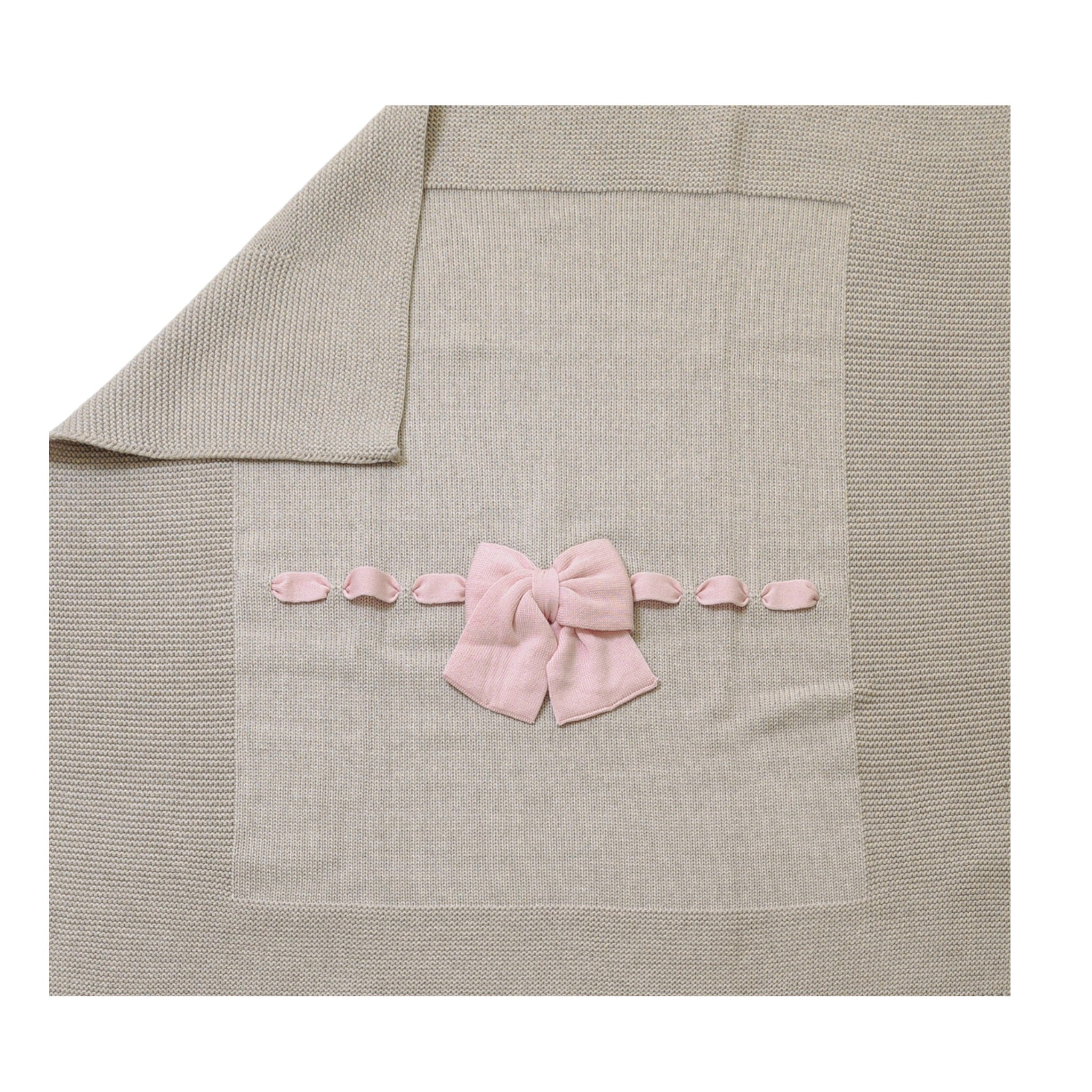 Coperta Neonata Beige Fiocco Rosa - Lana Premium LE DODO' E92-3007