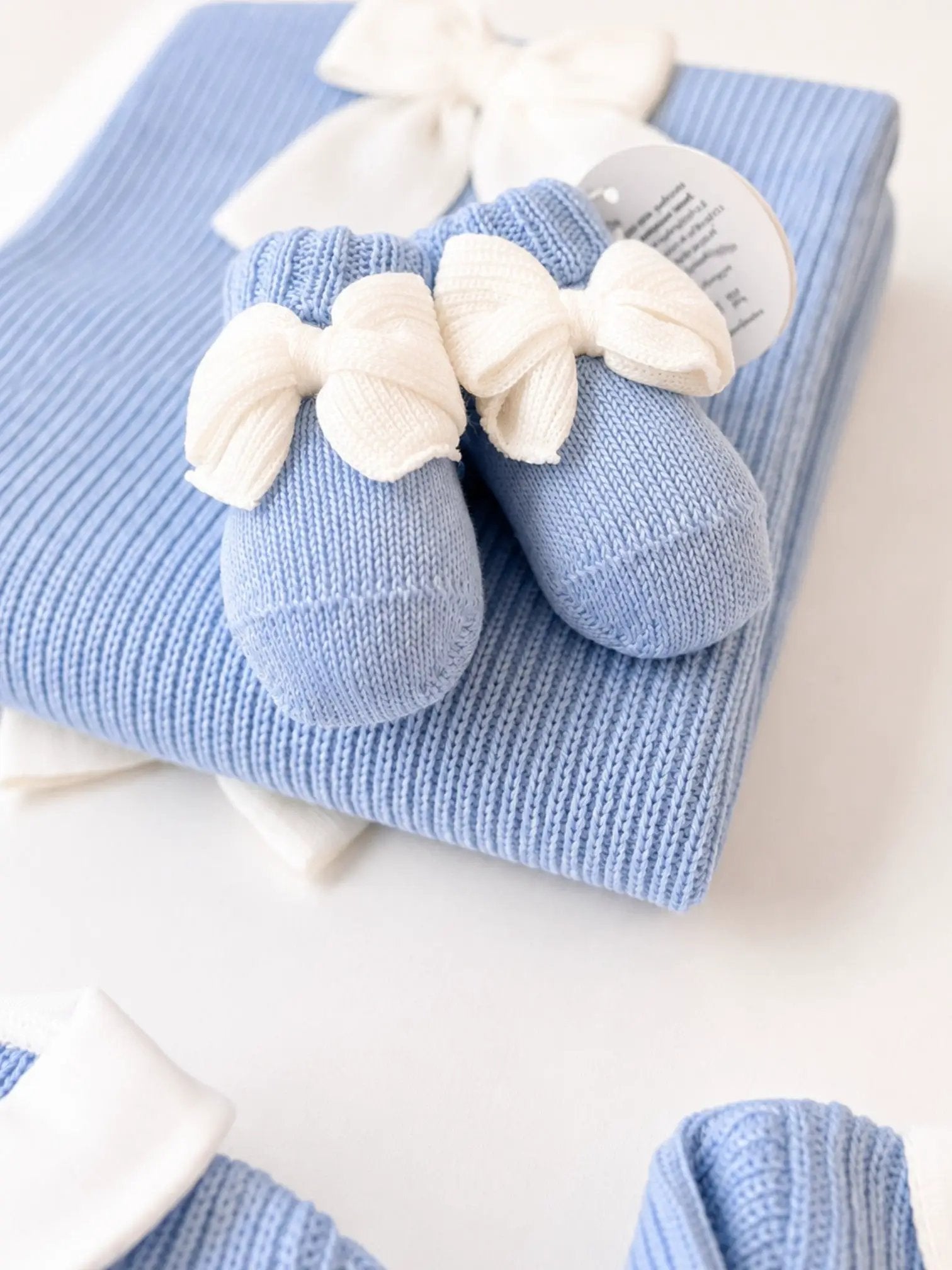 Babbucce Neonato Azzurro MAGLIA INGLESE FIOCCO 707/5630 by BABY LORD
