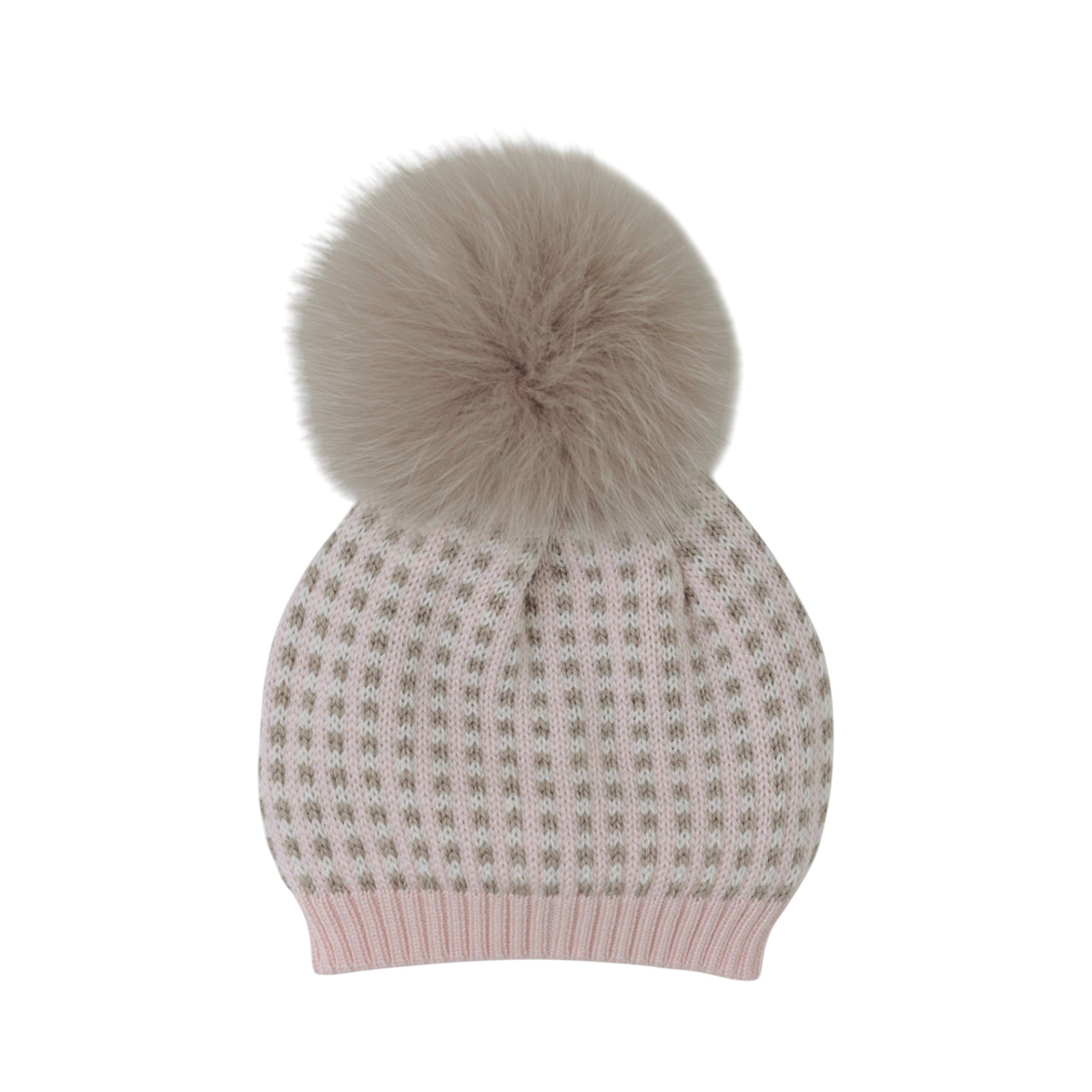 Cuffia Pon Pon Neonata Lana Vergine 100% Rosa IN5371/R