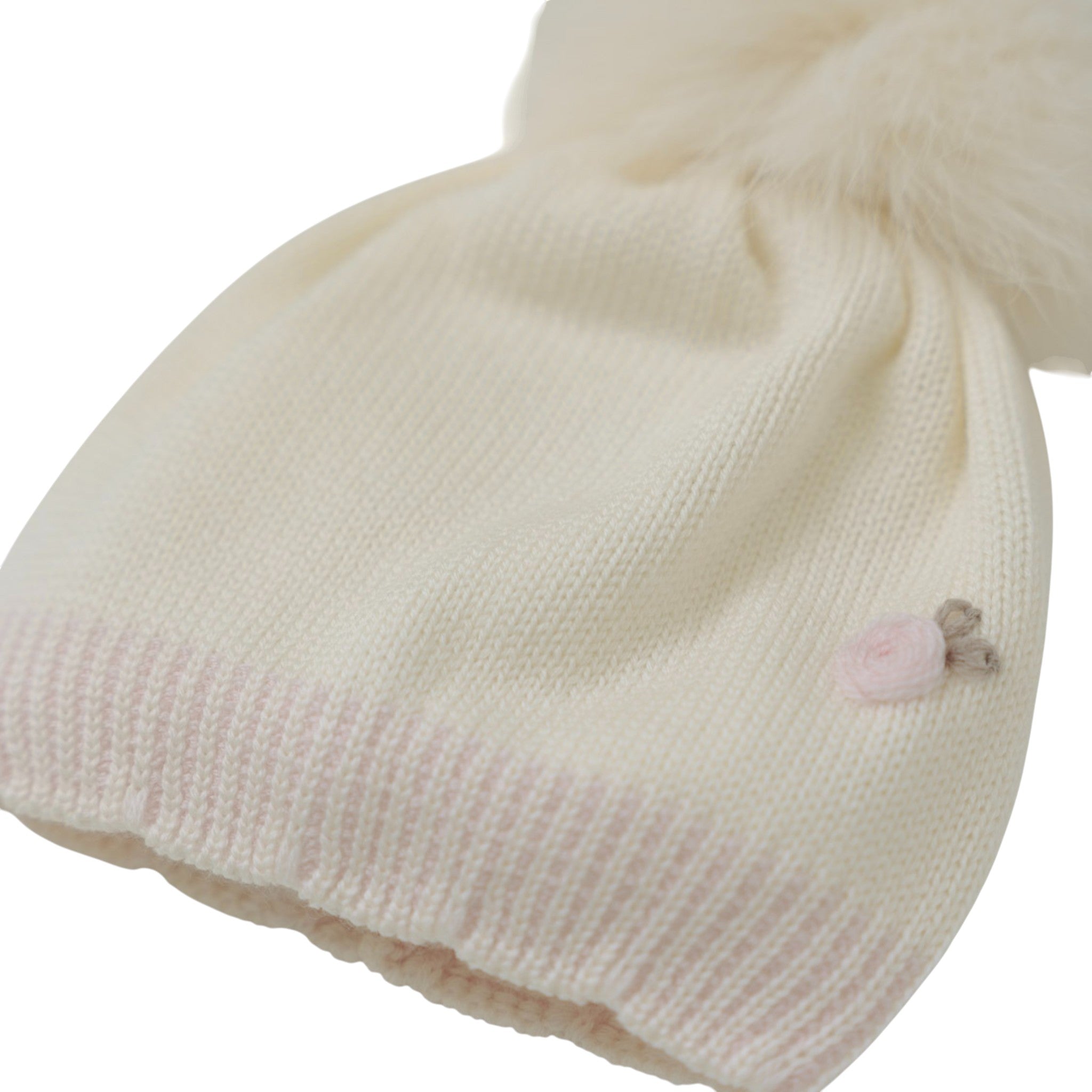 Cuffia Neonata Lana Vergine 100% Vaniglia Fiore Pon Pon IN1071/V