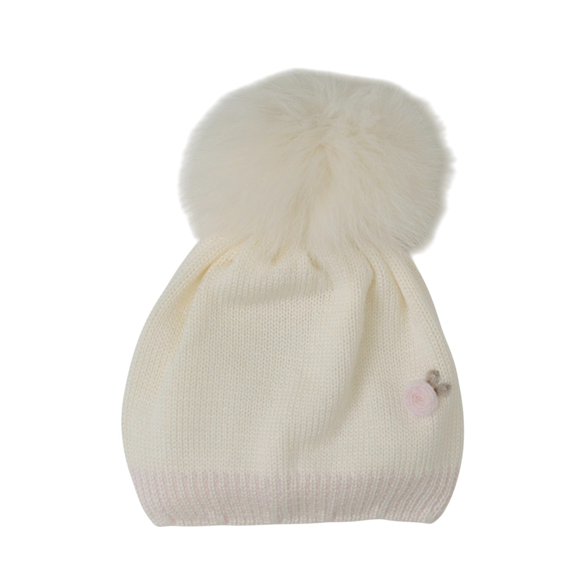 Cuffia Neonata Lana Vergine 100% Vaniglia Fiore Pon Pon IN1071/V