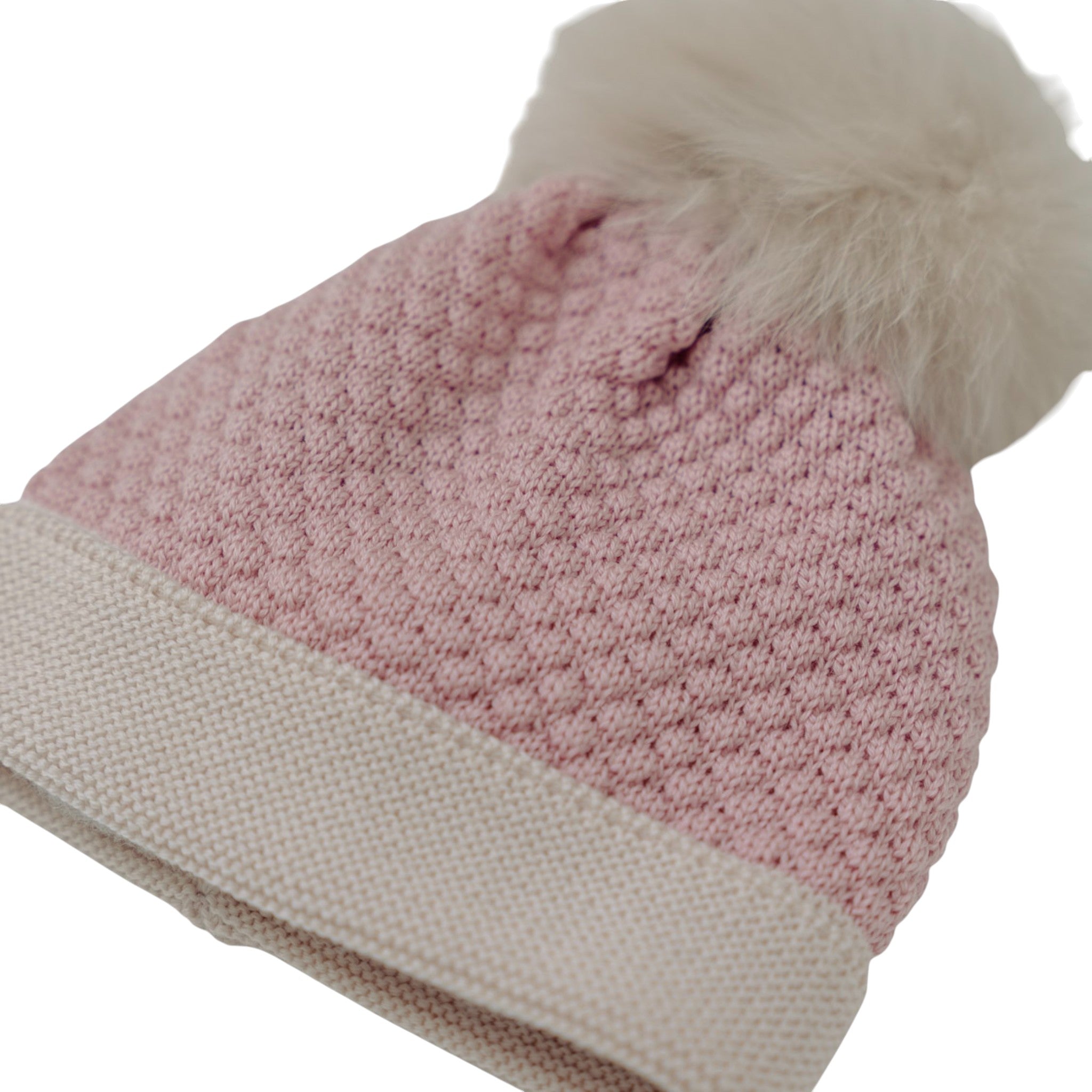 Cuffia Pon Pon Neonata Lana Vergine 100% Rosa IN5771/R