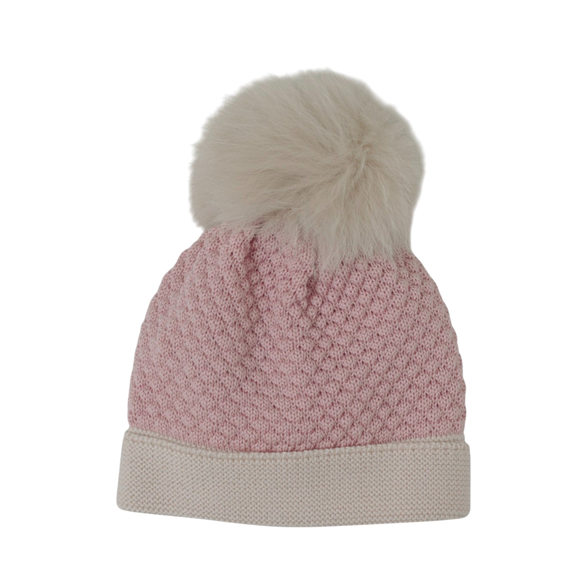 Cuffia Pon Pon Neonata Lana Vergine 100% Rosa IN5771/R