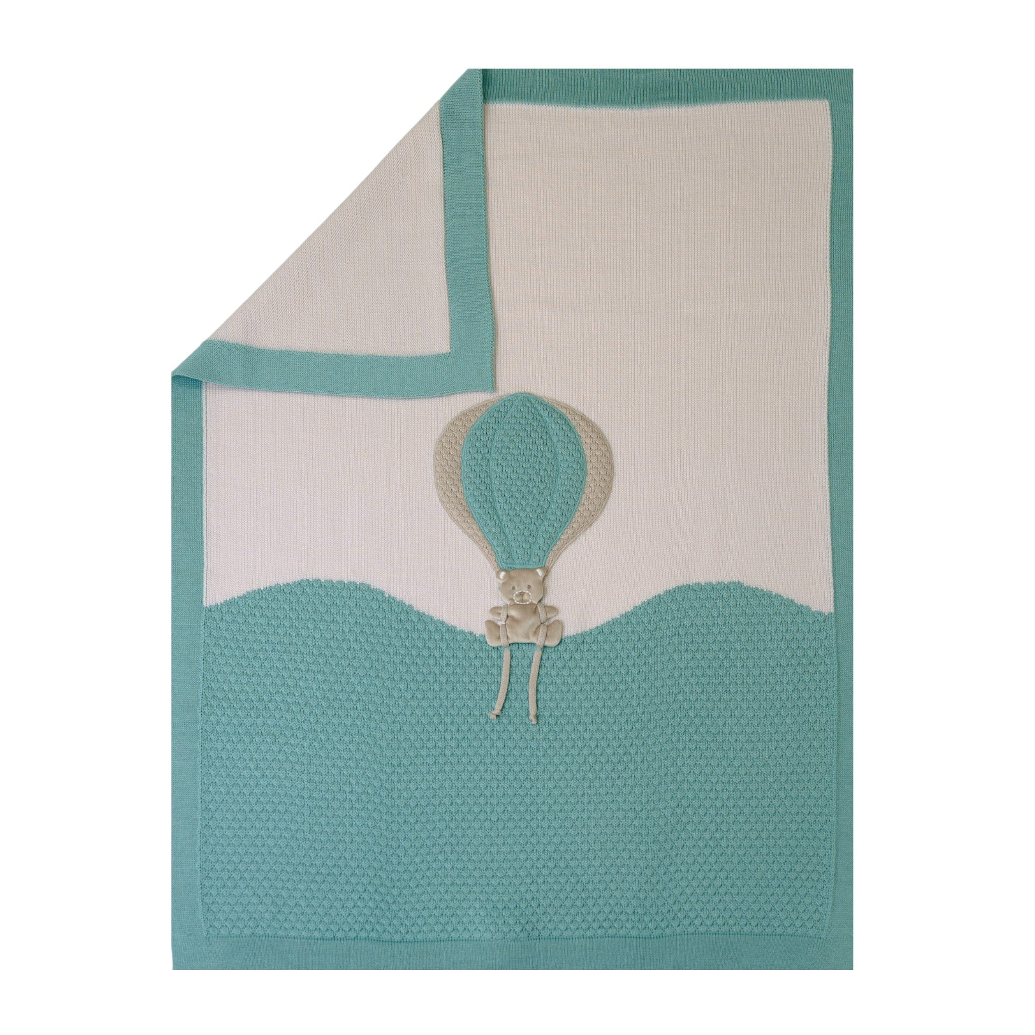 Copertina Neonato Lana Vergine 100% Verde Mongolfiera Orsetto IN5780/V