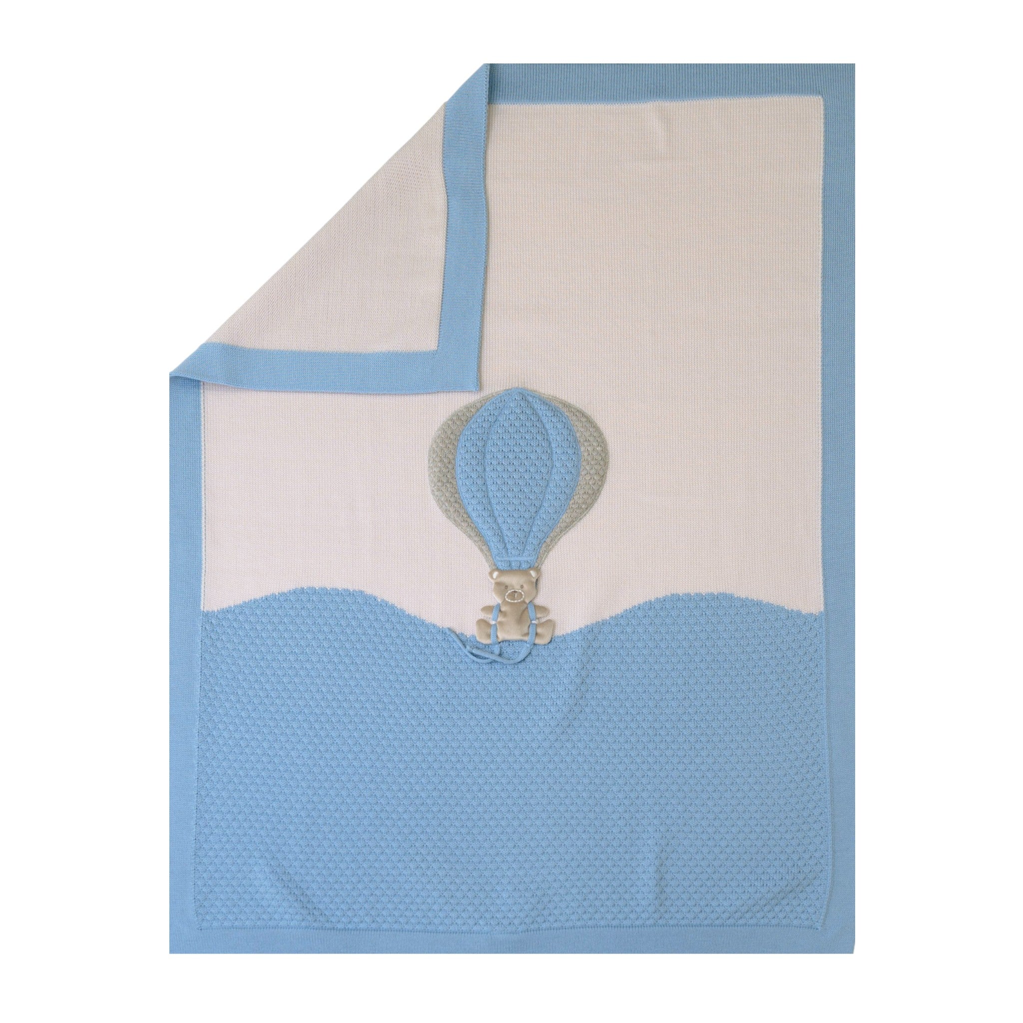 Copertina Neonato Lana Vergine 100% Cielo Mongolfiera Orsetto IN5780/C