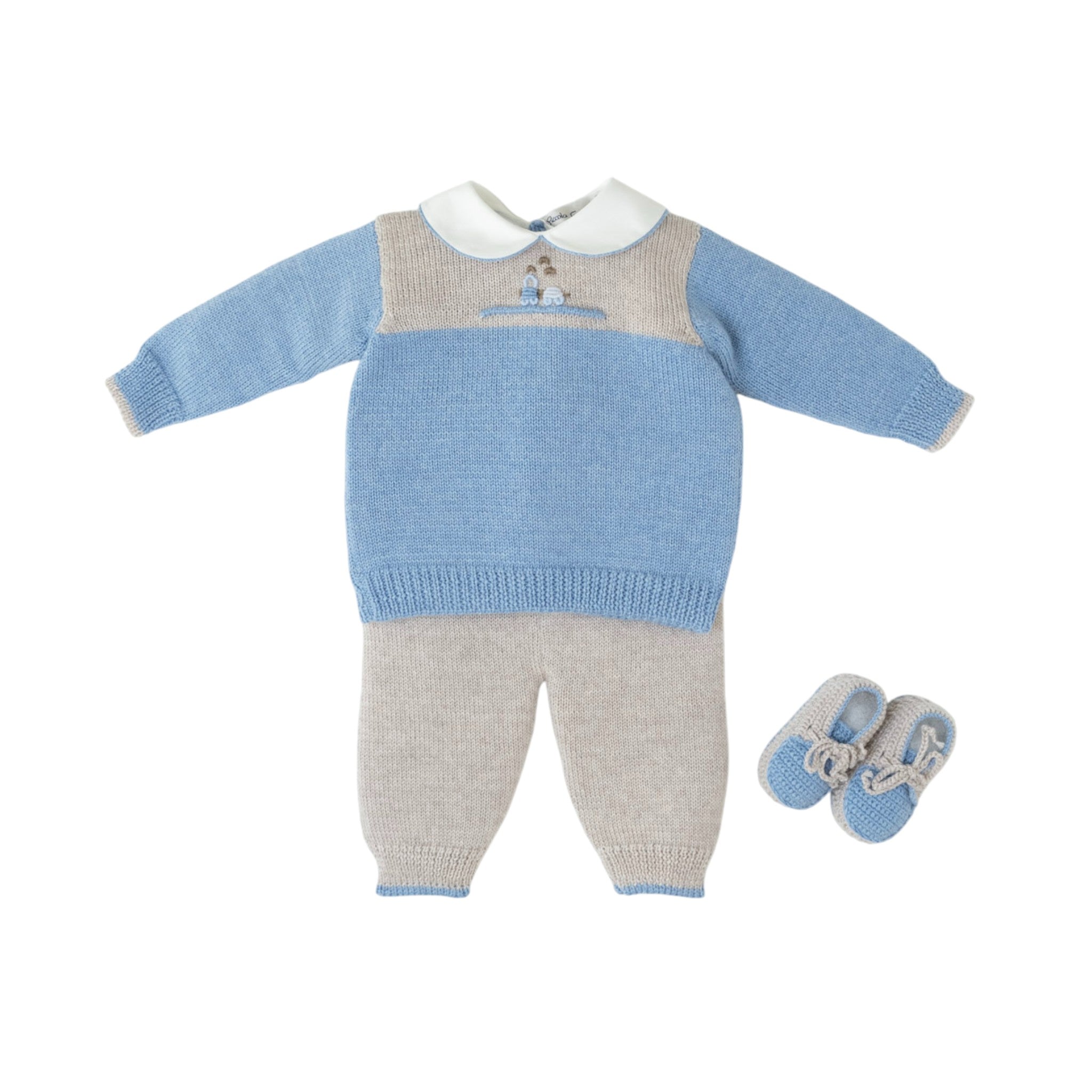Completo 2 Pezzi Babbucce Ricamo Trenino BENNY - Piccola Giuggiola